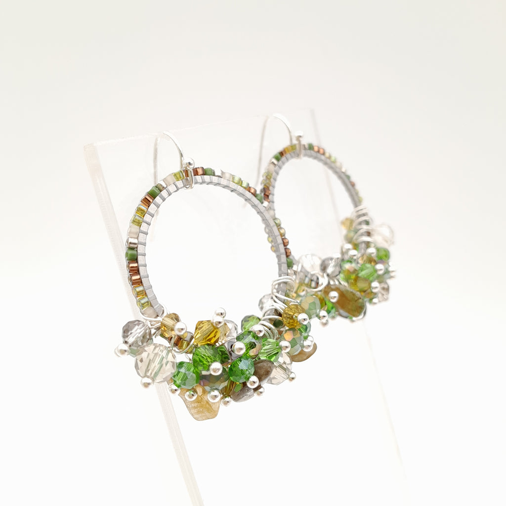 Miyuki Hoop Crystal Earrings - Olive