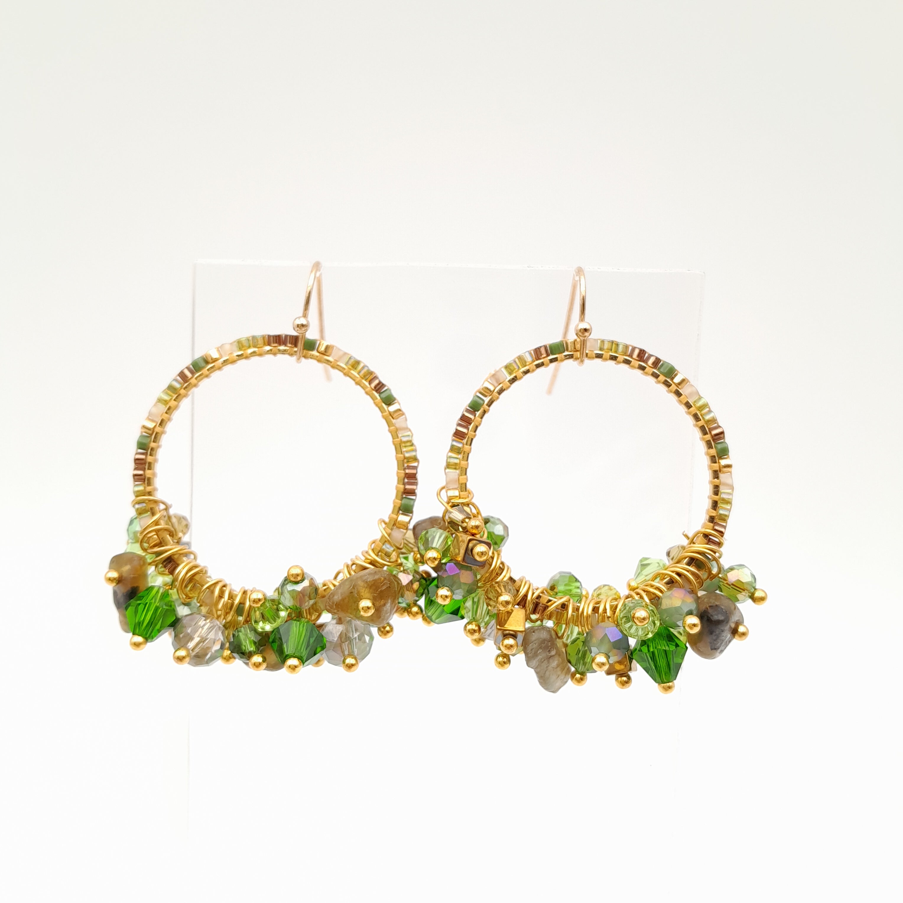 Miyuki Hoop Crystal Earrings - Olive