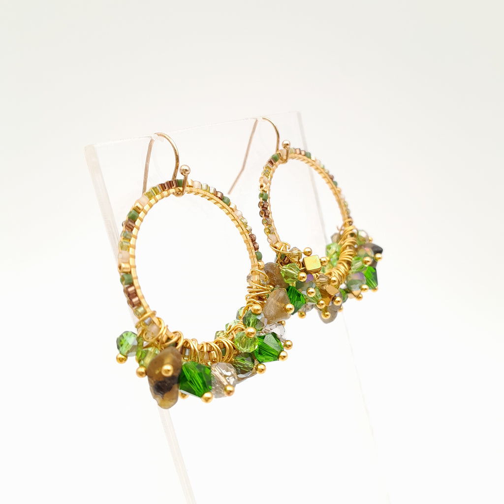 Miyuki Hoop Crystal Earrings - Olive