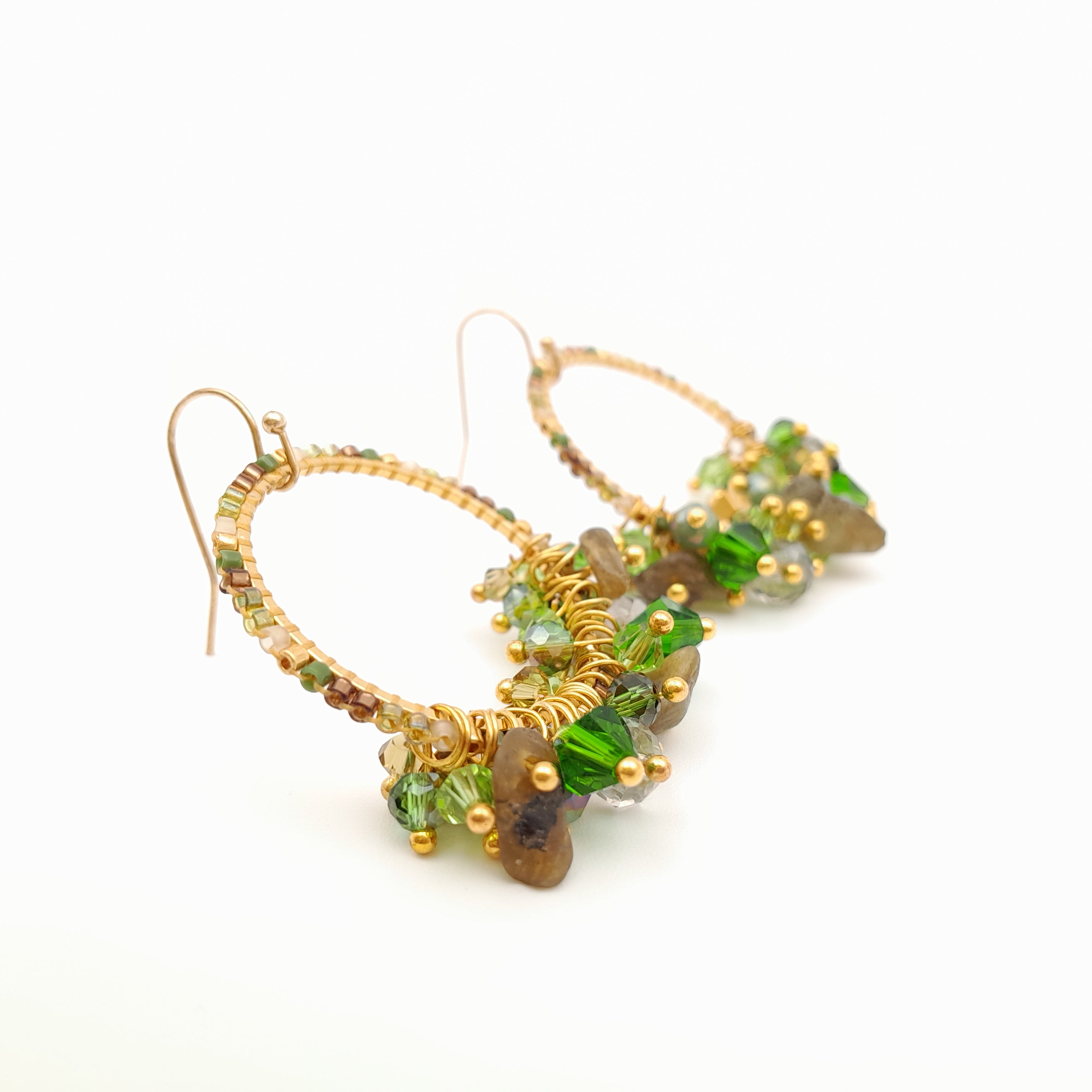 Miyuki Hoop Crystal Earrings - Olive