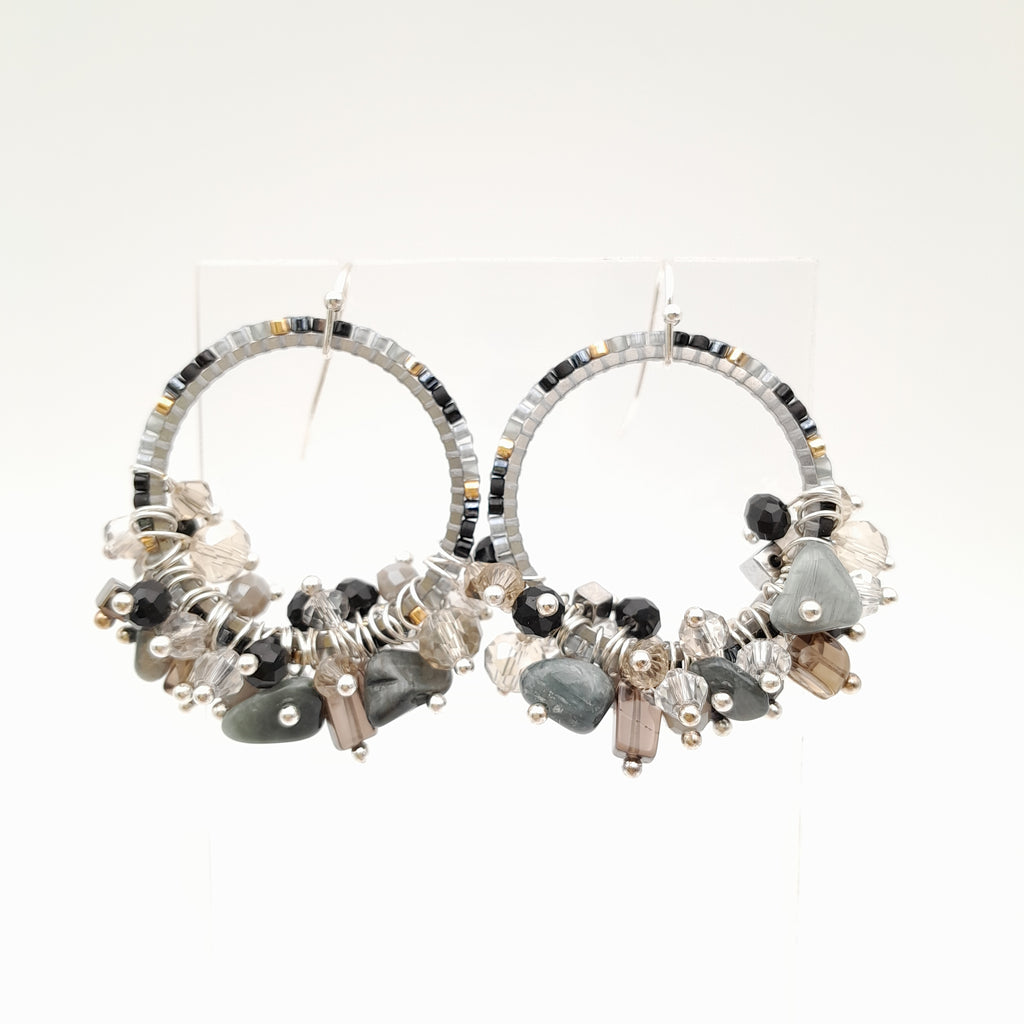 Miyuki Hoop Crystal Earrings - Graphite