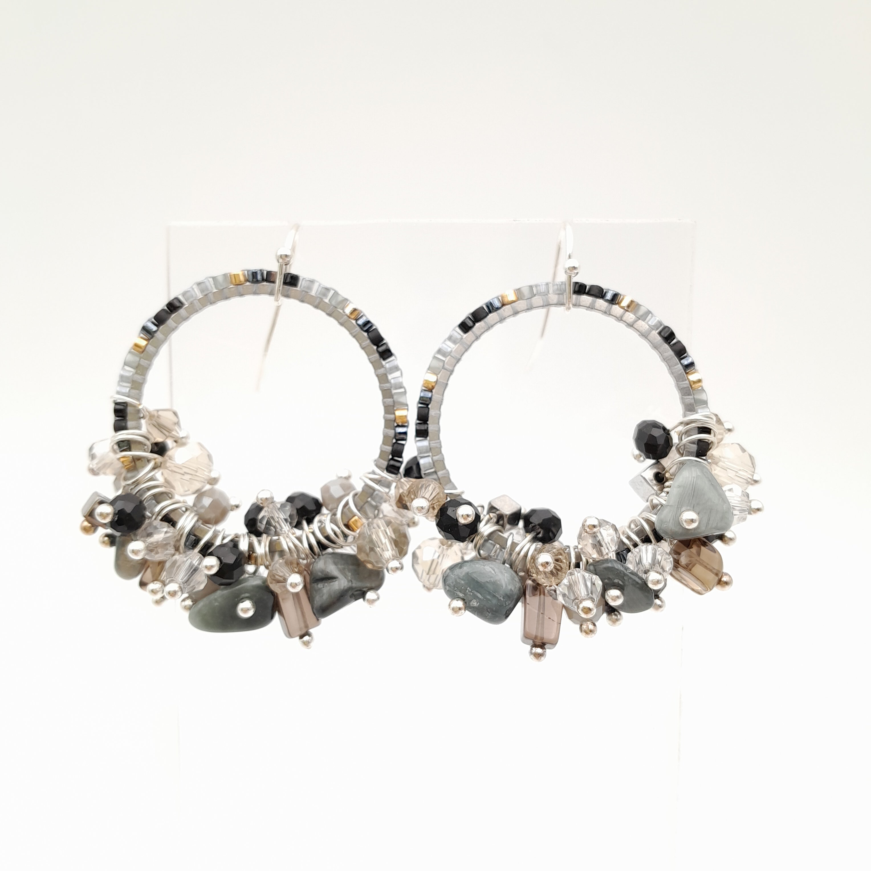 Miyuki Hoop Crystal Earrings - Graphite