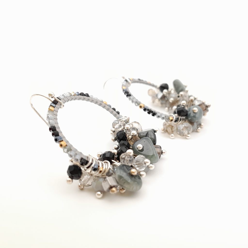 Miyuki Hoop Crystal Earrings - Graphite