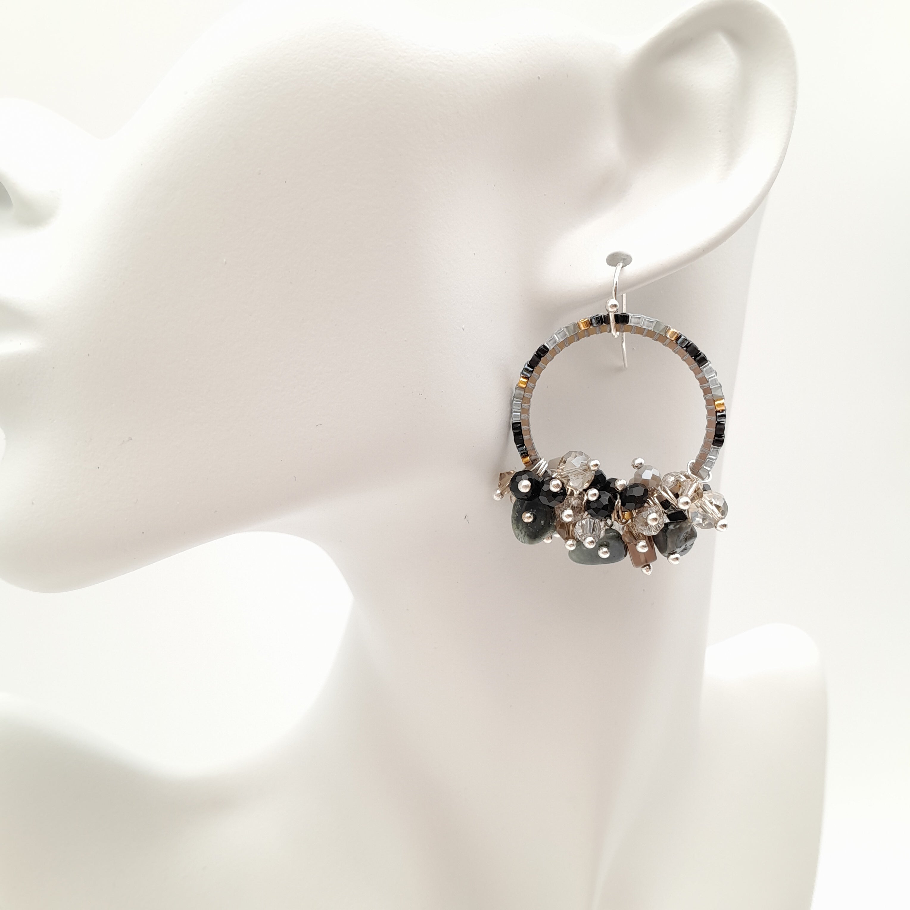 Miyuki Hoop Crystal Earrings - Graphite