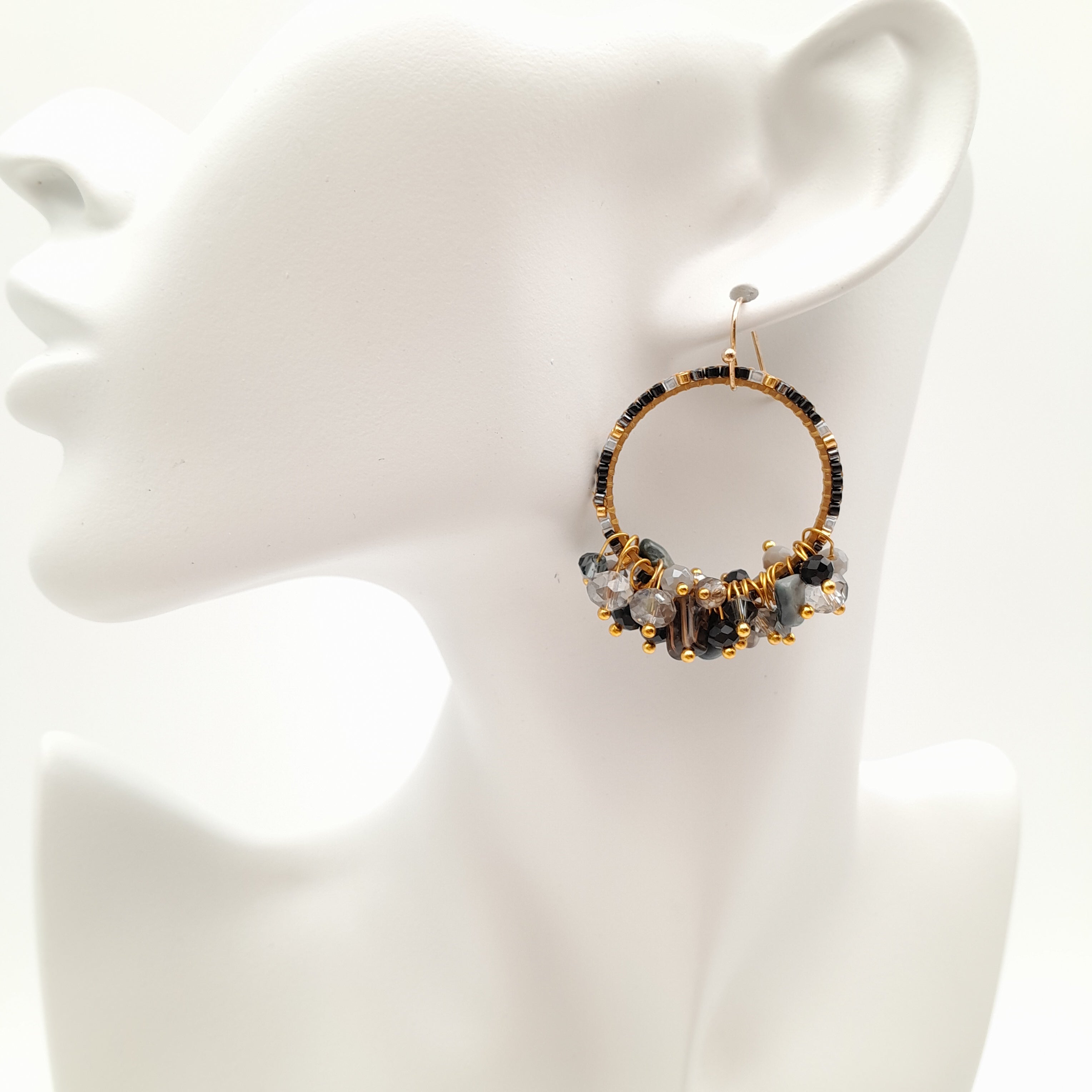 Miyuki Hoop Crystal Earrings - Graphite