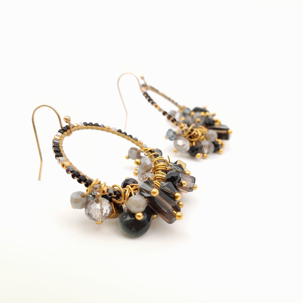 Miyuki Hoop Crystal Earrings - Graphite
