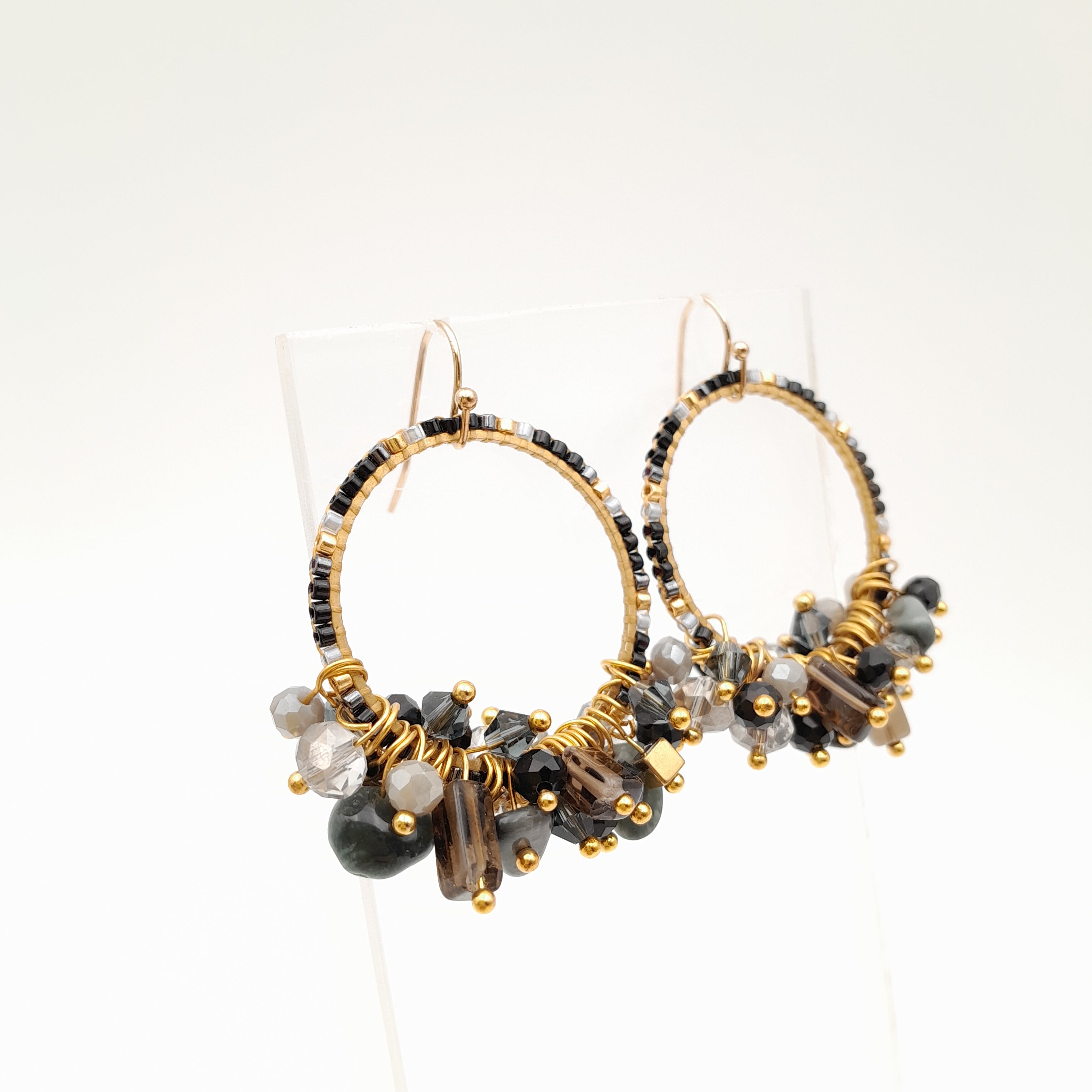 Miyuki Hoop Crystal Earrings - Graphite