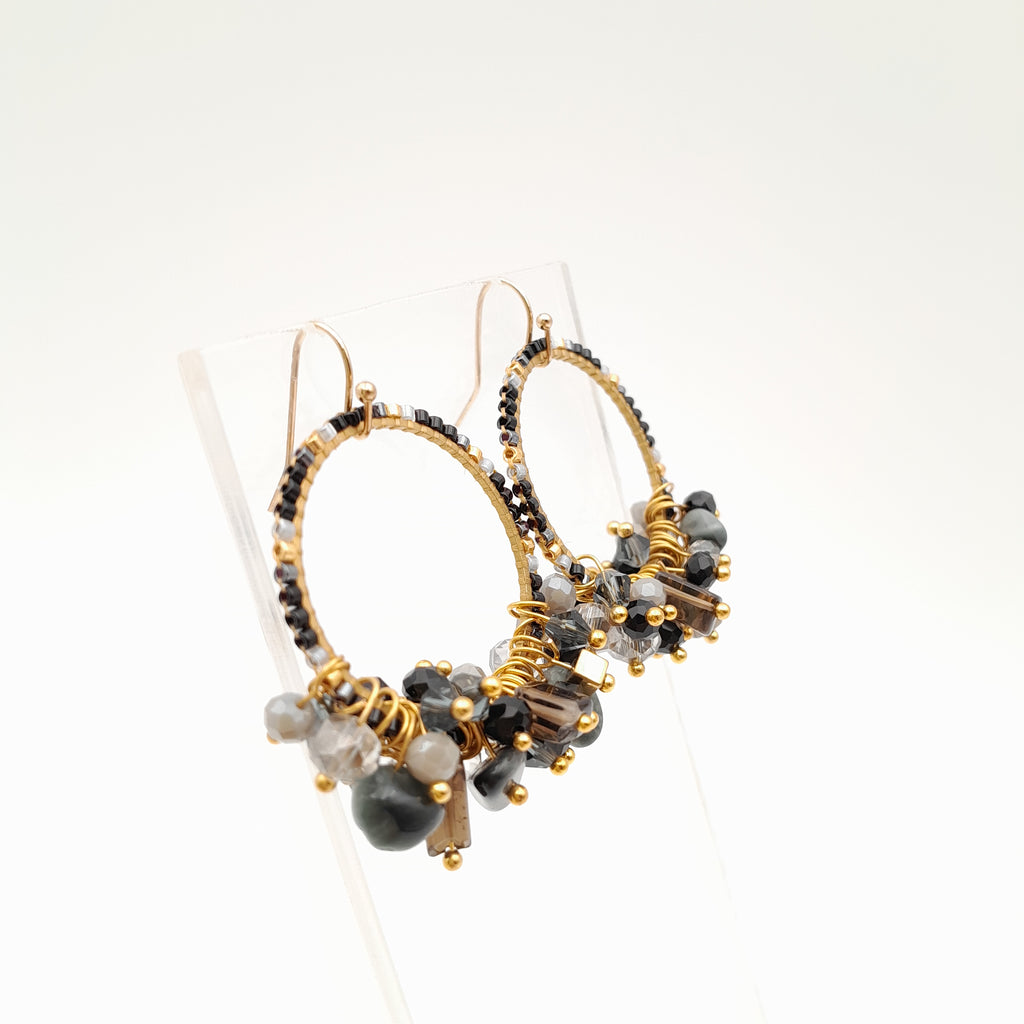 Miyuki Hoop Crystal Earrings - Graphite