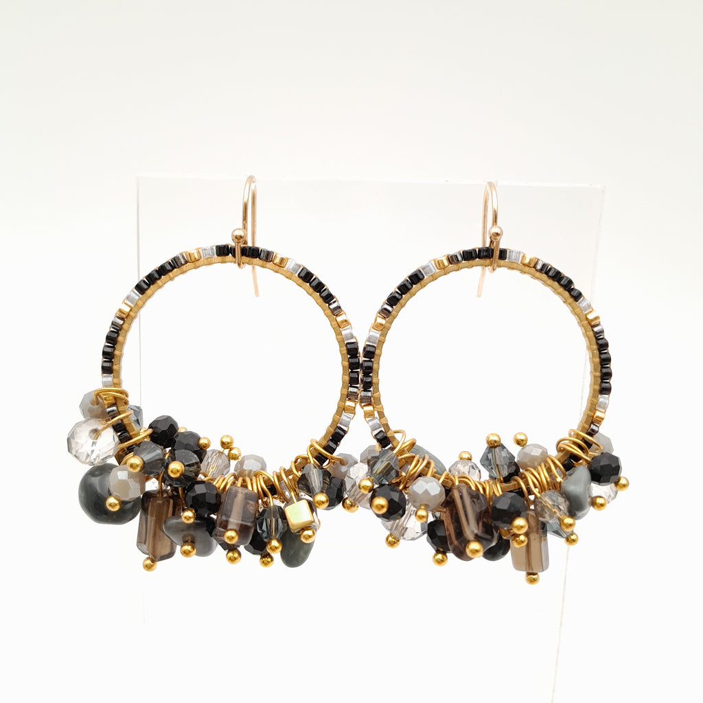 Miyuki Hoop Crystal Earrings - Graphite
