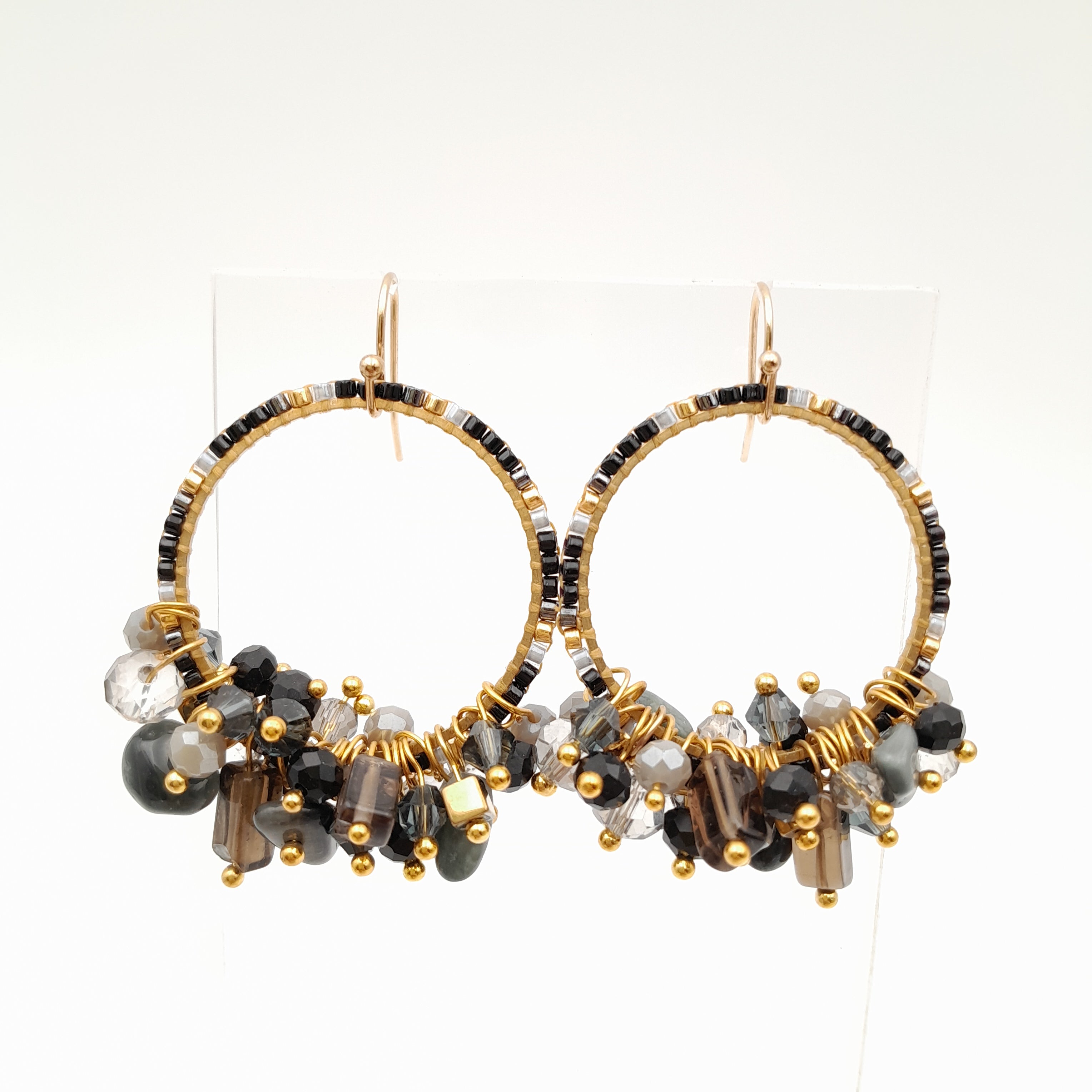 Miyuki Hoop Crystal Earrings - Graphite