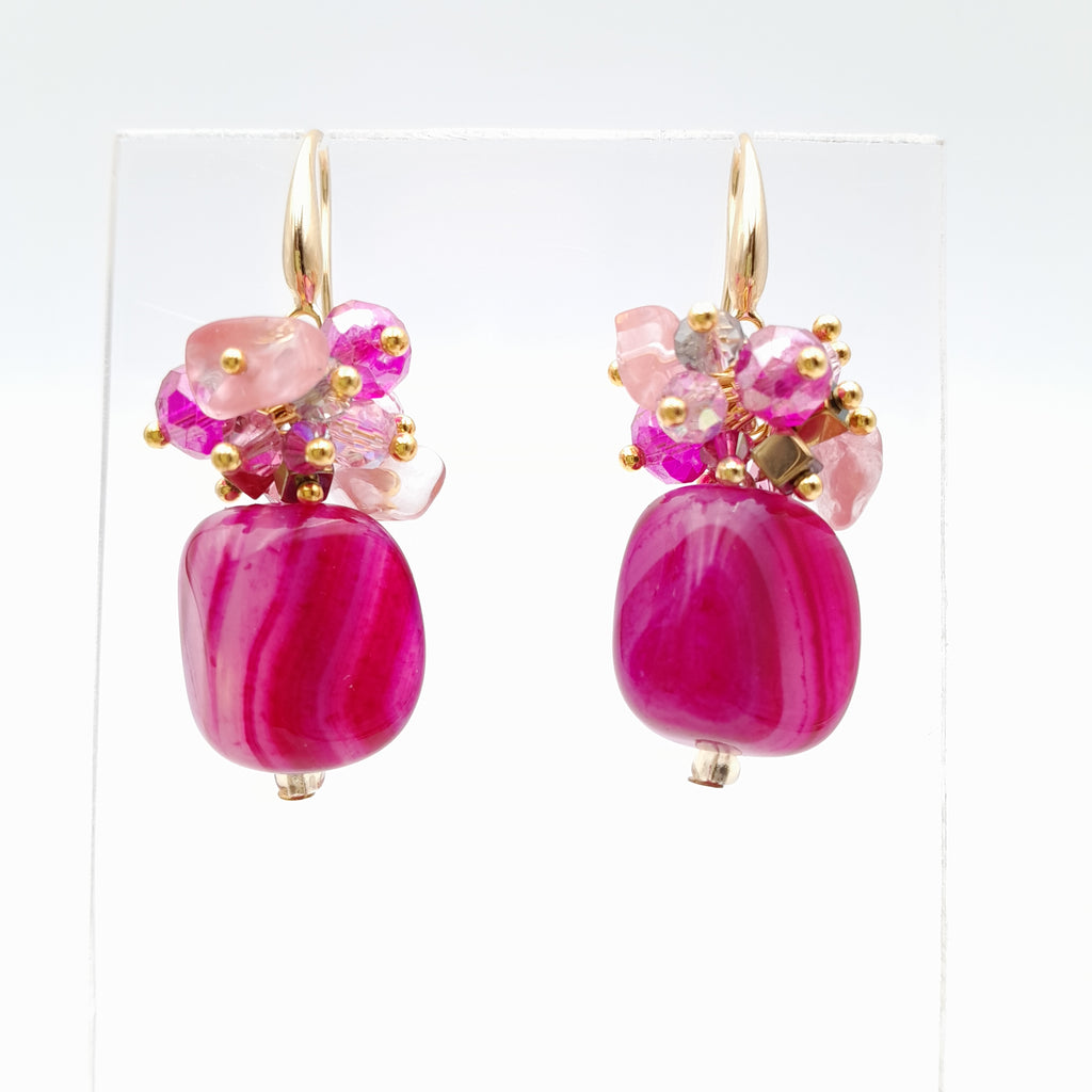 Gemstone Drop Earrings - Hot Pink Agate