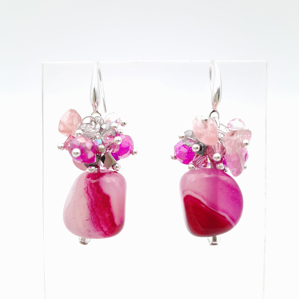 Gemstone Drop Earrings - Hot Pink Agate