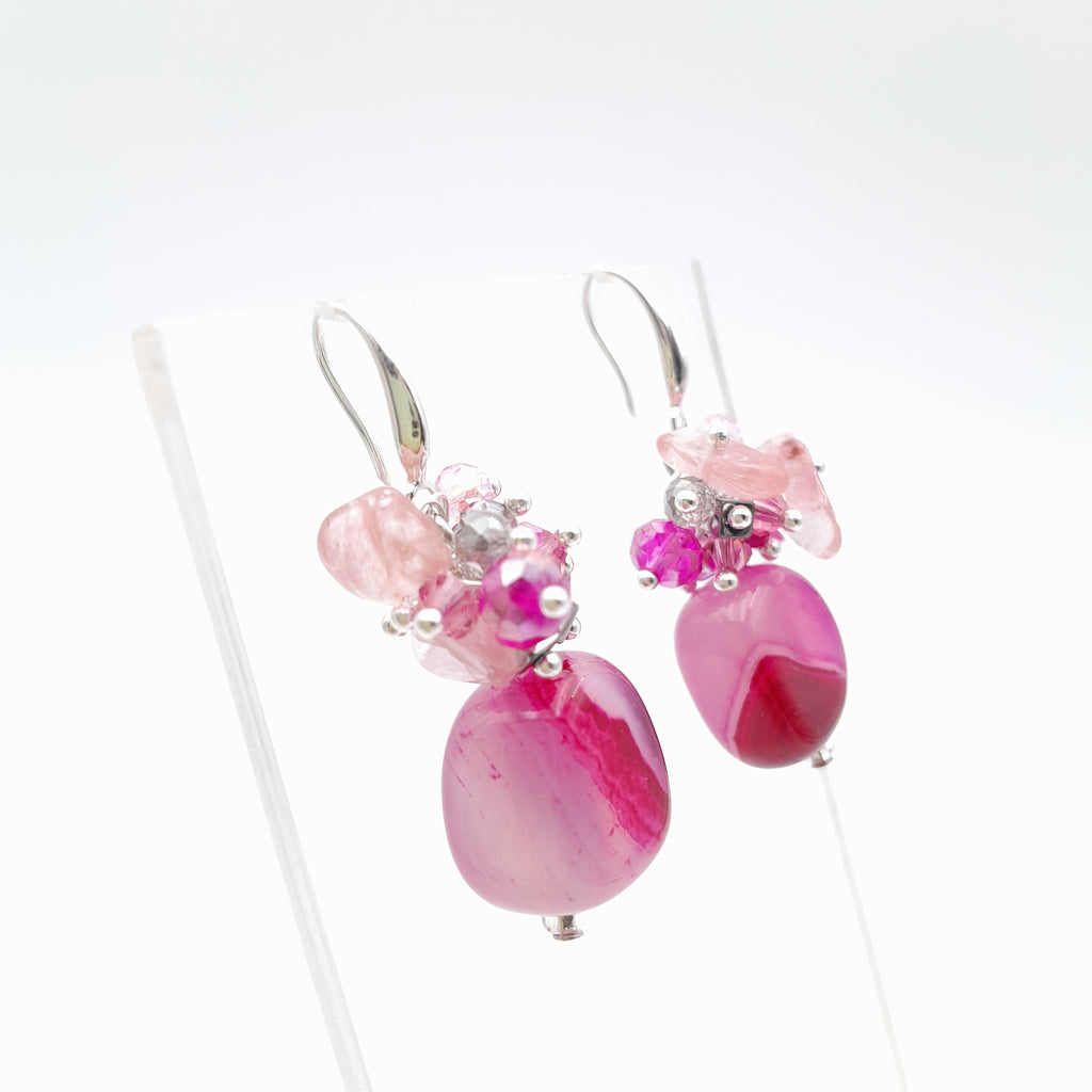 Gemstone Drop Earrings - Hot Pink Agate