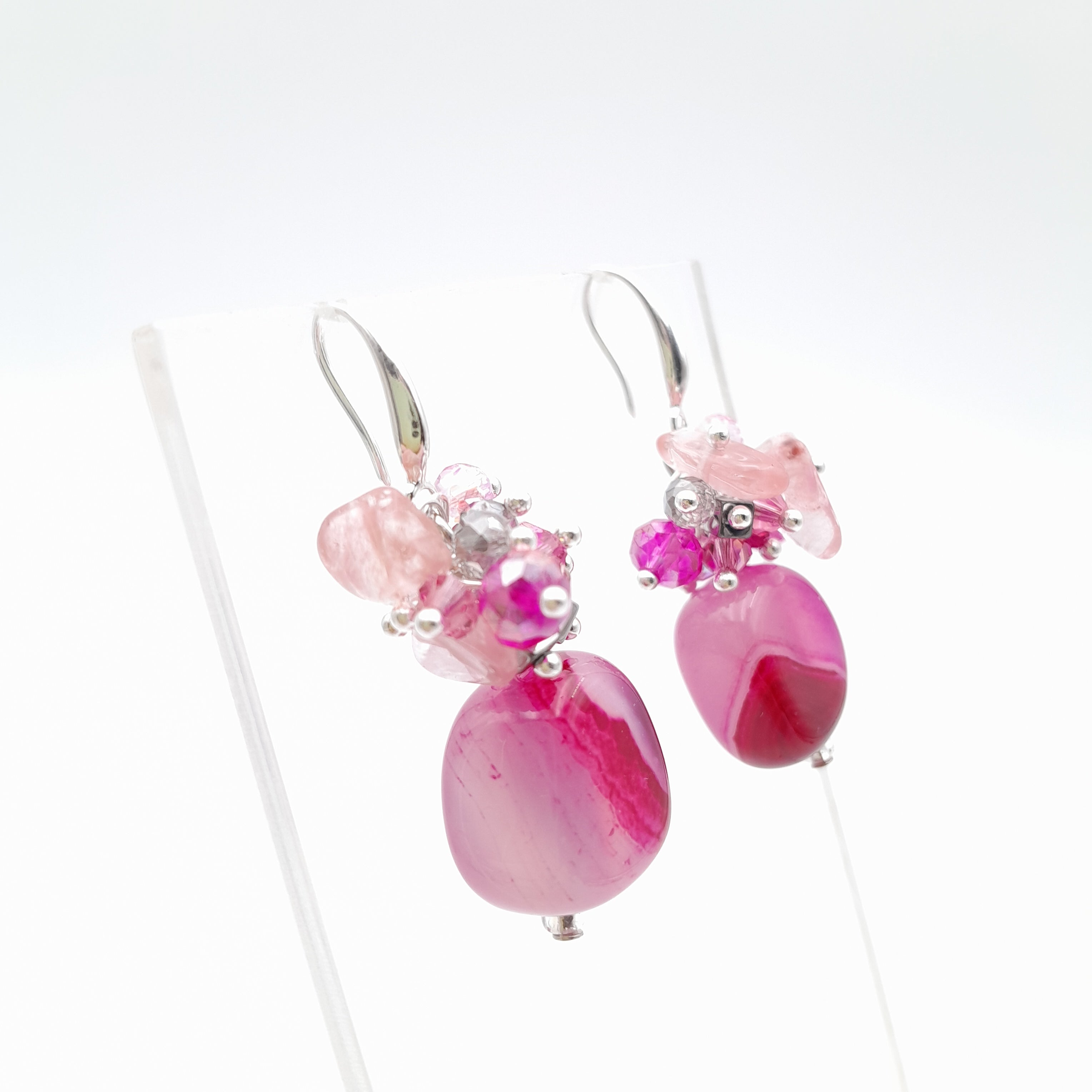 Gemstone Drop Earrings - Hot Pink Agate