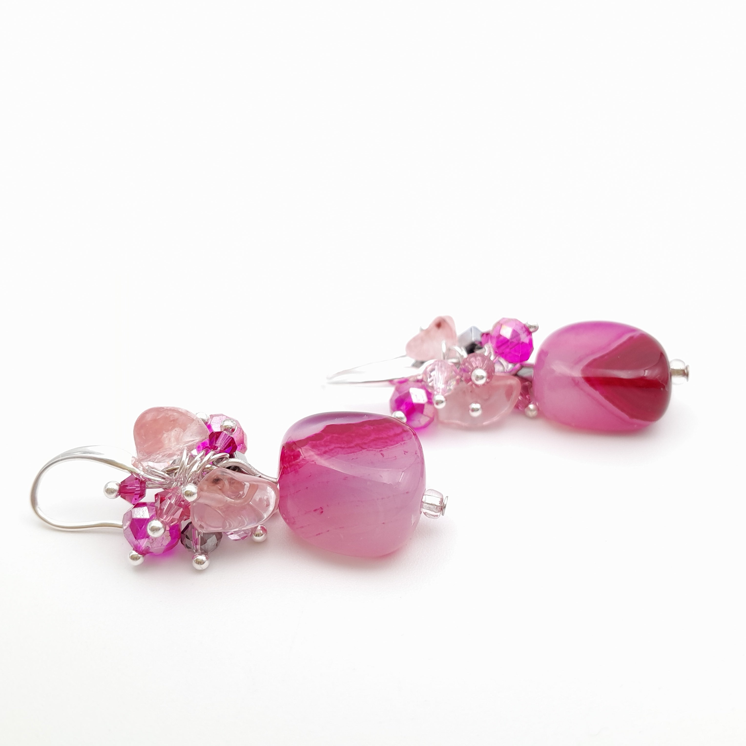 Gemstone Drop Earrings - Hot Pink Agate