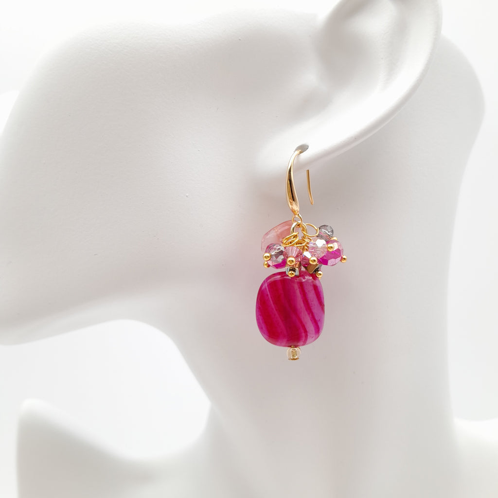 Gemstone Drop Earrings - Hot Pink Agate
