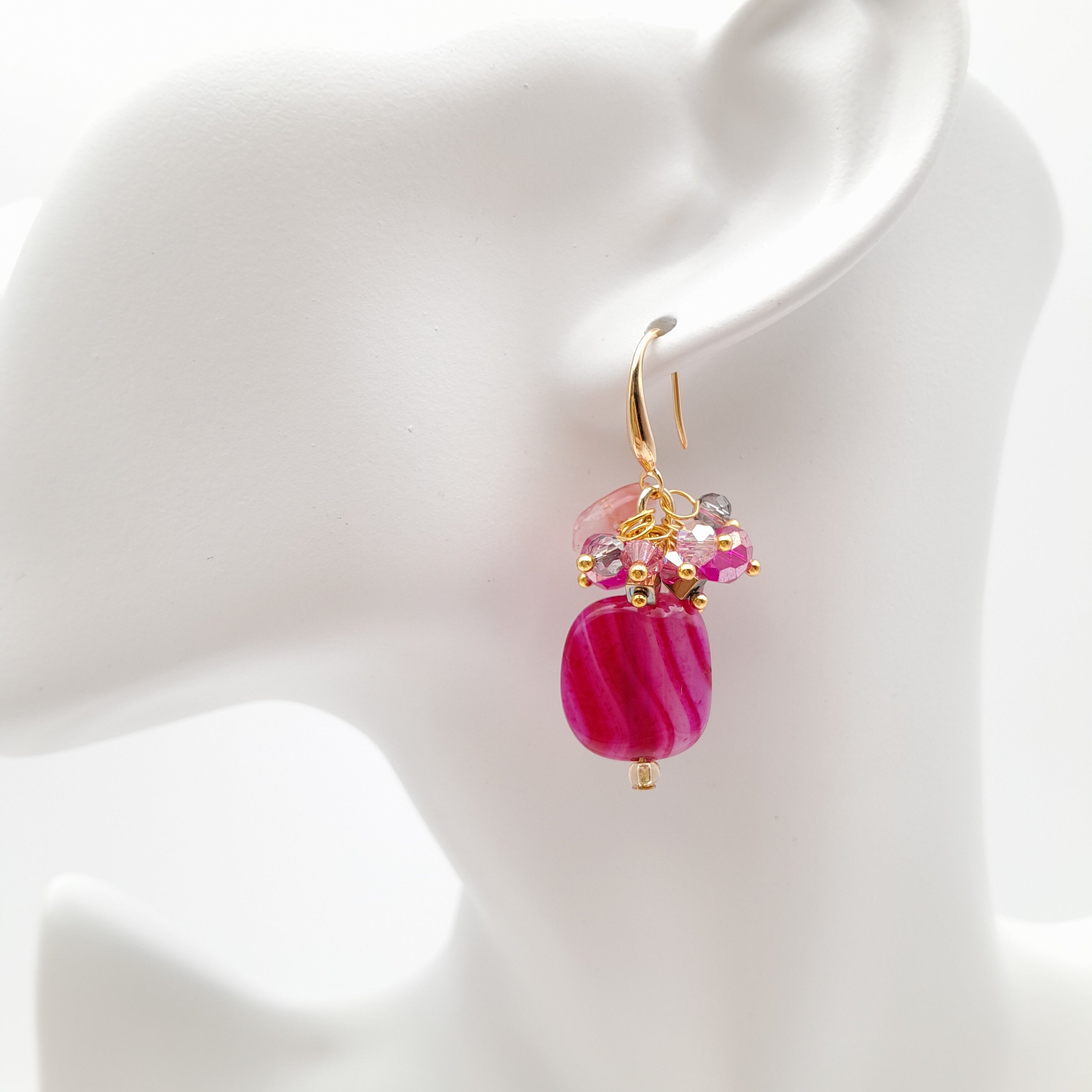 Gemstone Drop Earrings - Hot Pink Agate