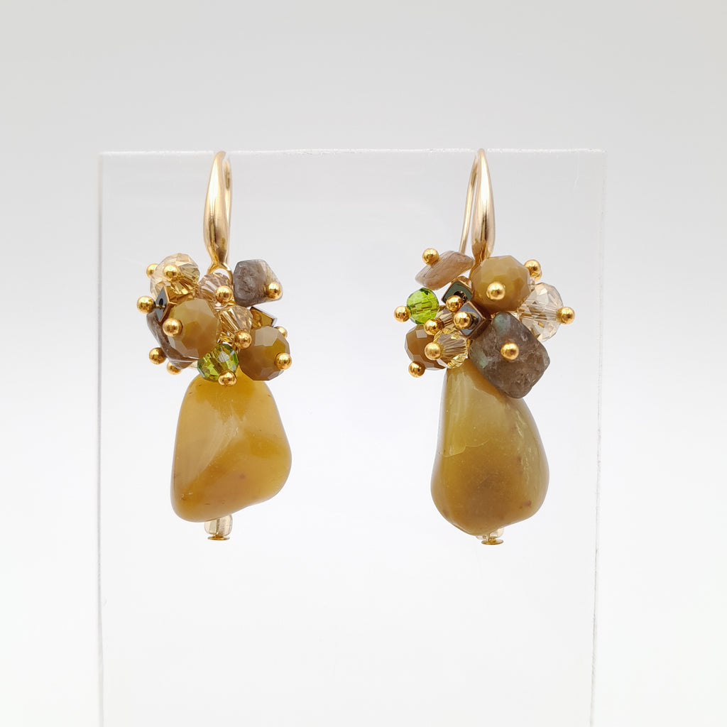 Gemstone Drop Earrings - Olive Opal