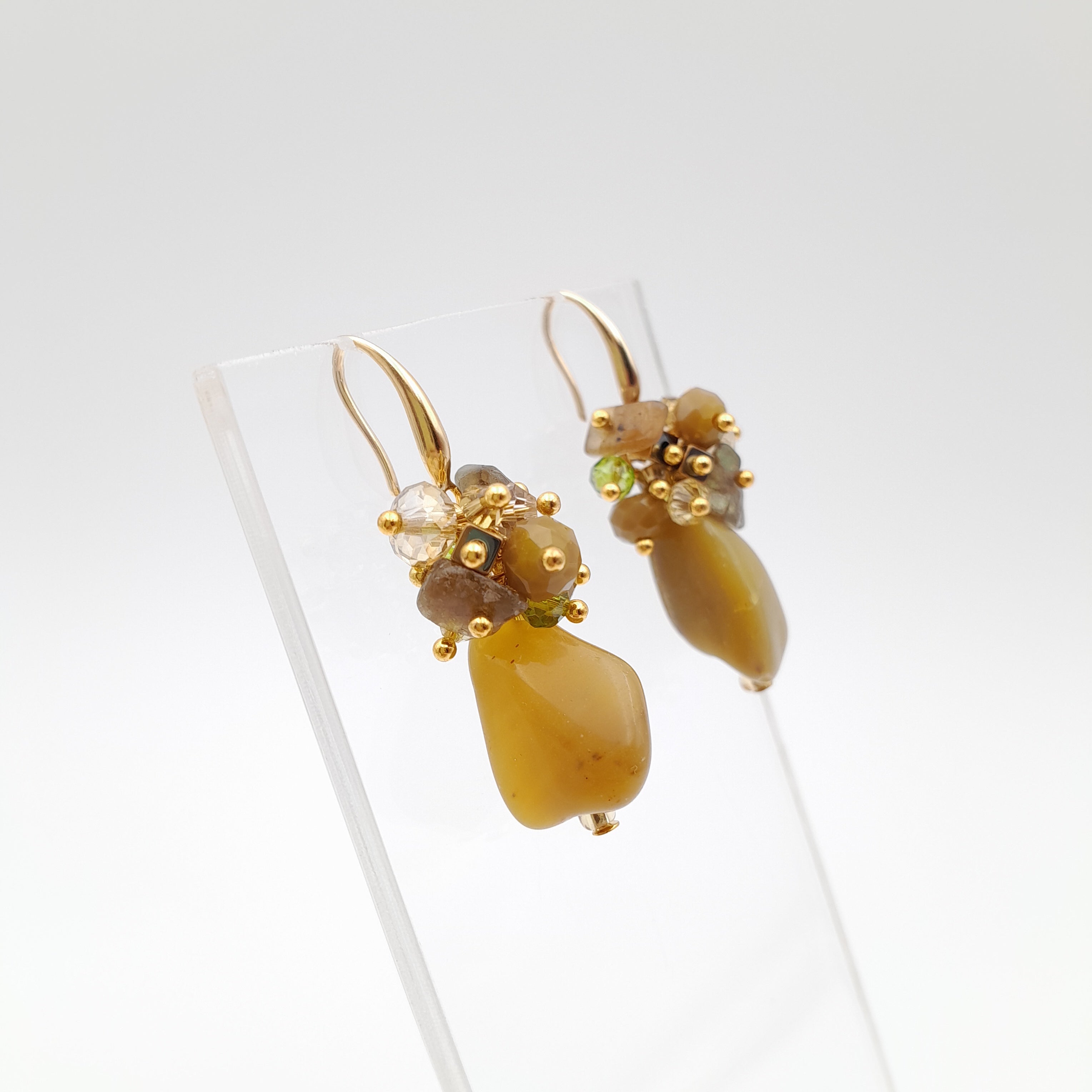 Gemstone Drop Earrings - Olive Opal