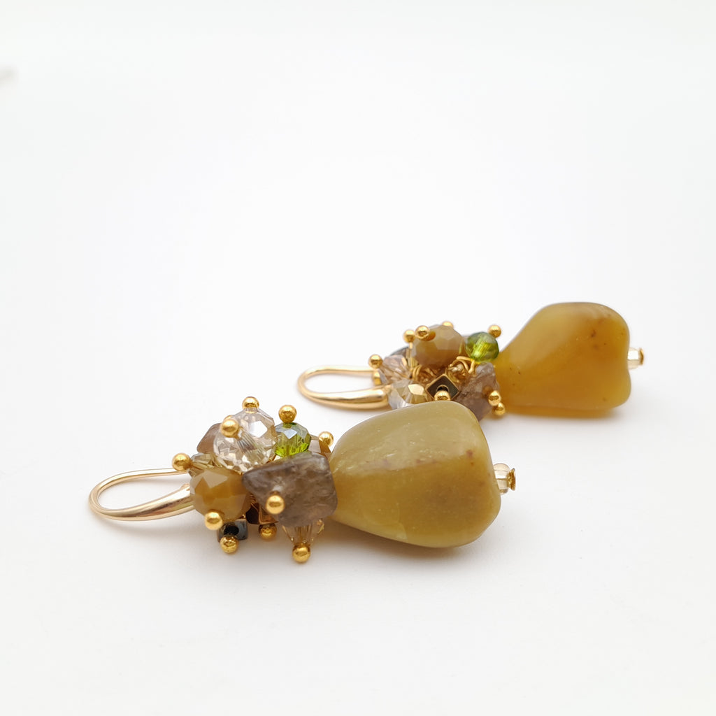 Gemstone Drop Earrings - Olive Opal