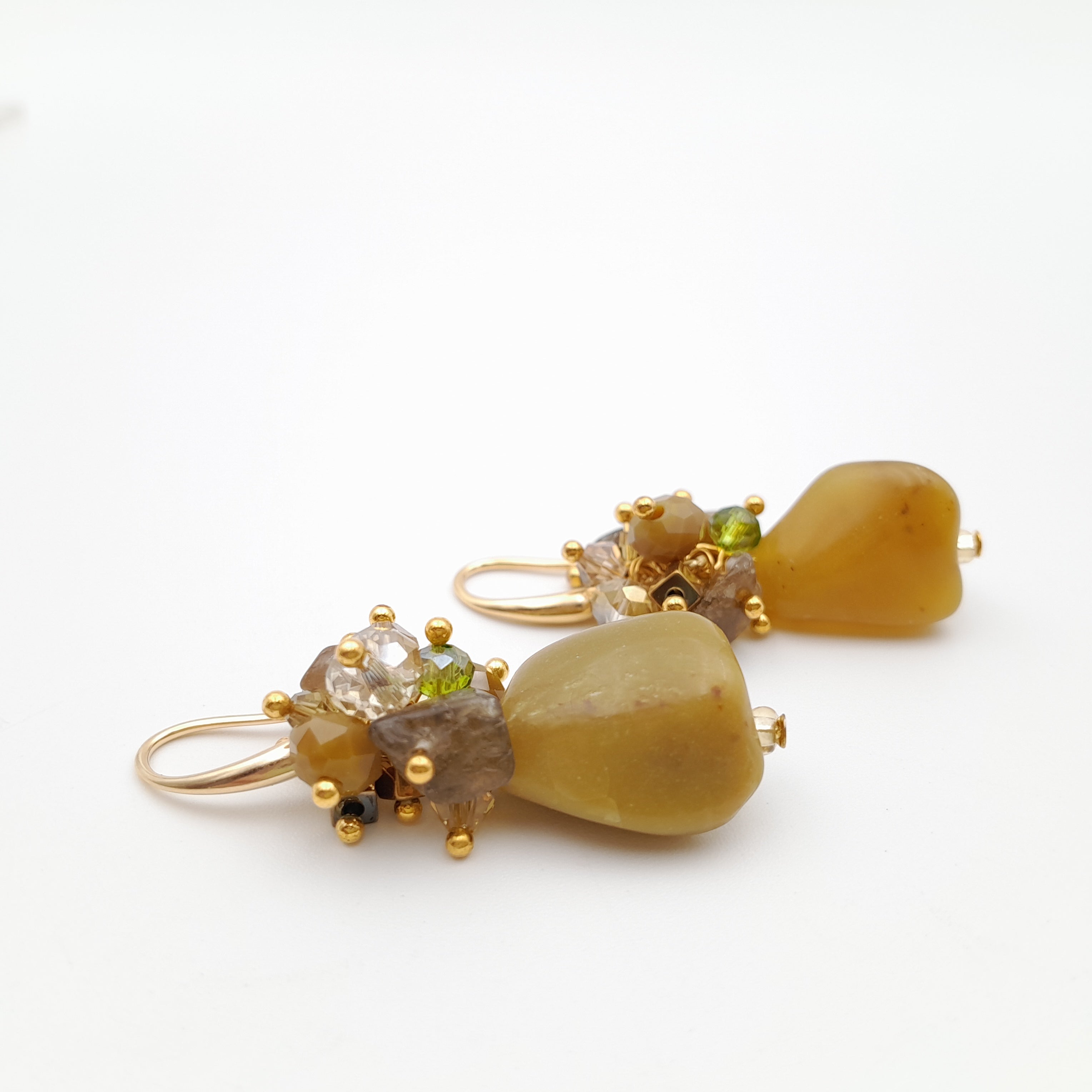 Gemstone Drop Earrings - Olive Opal
