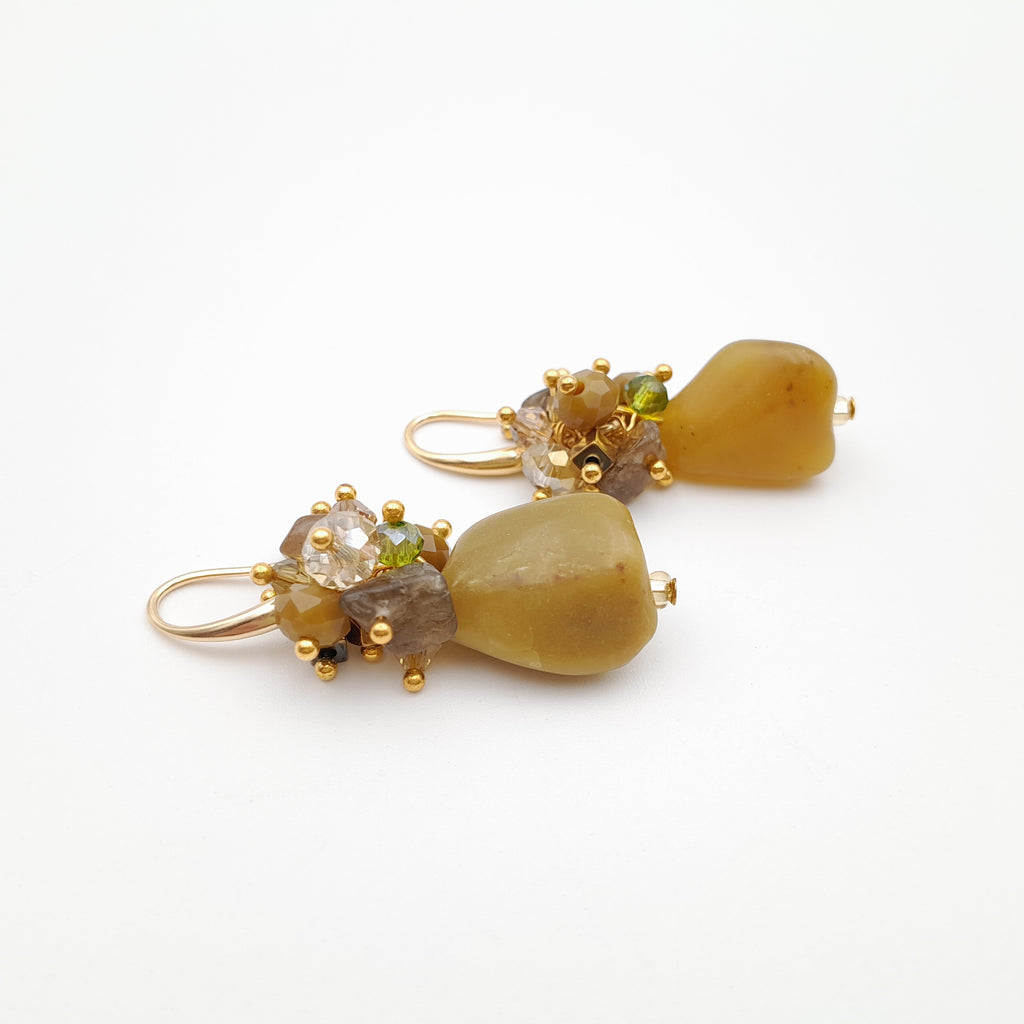 Gemstone Drop Earrings - Olive Opal