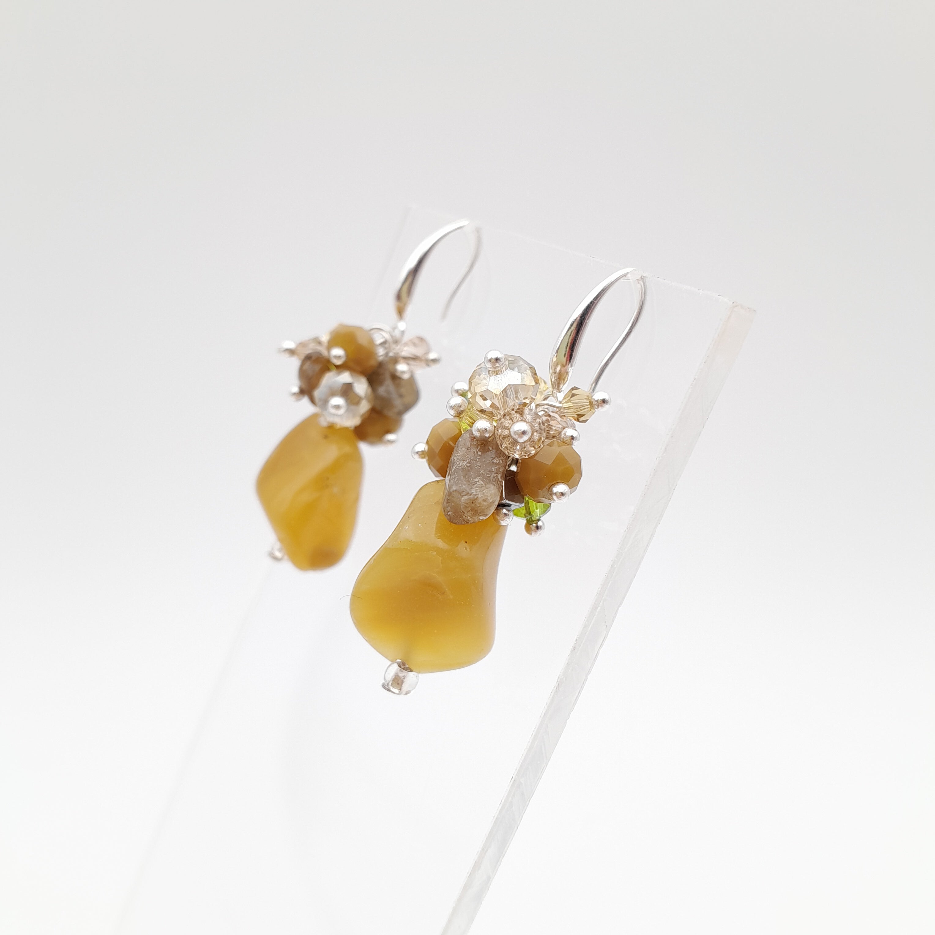 Gemstone Drop Earrings - Olive Opal