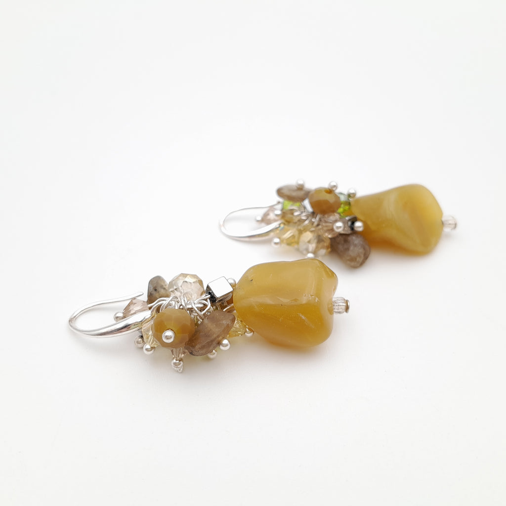Gemstone Drop Earrings - Olive Opal