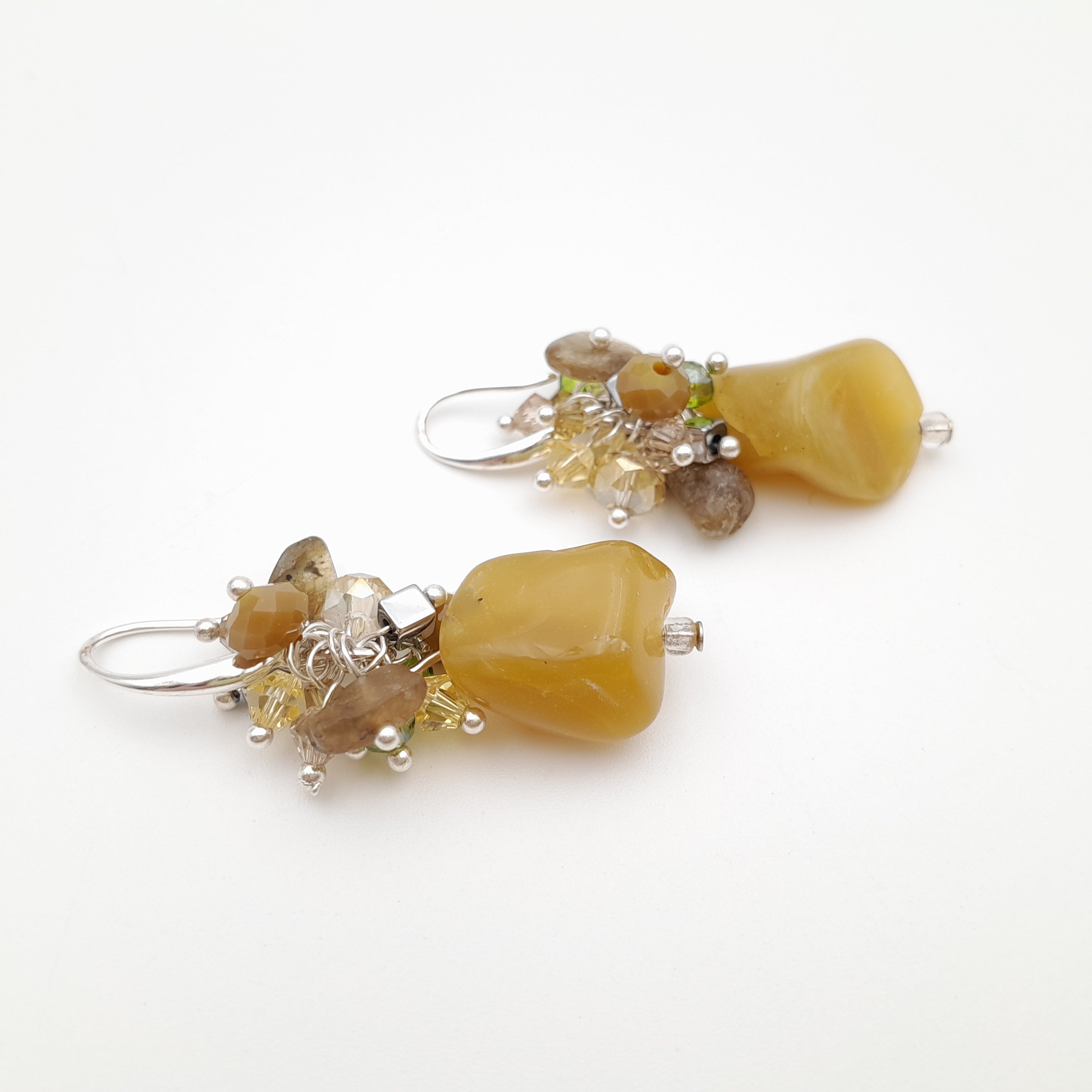 Gemstone Drop Earrings - Olive Opal