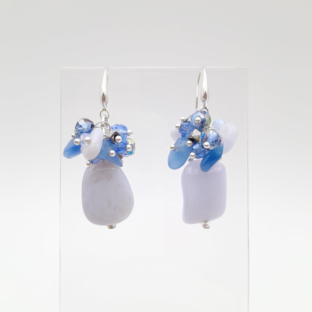 Gemstone Drop Earrings - Blue Lace Agate