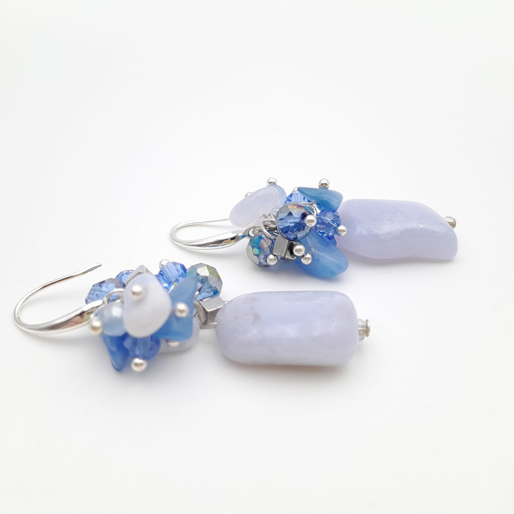 Gemstone Drop Earrings - Blue Lace Agate