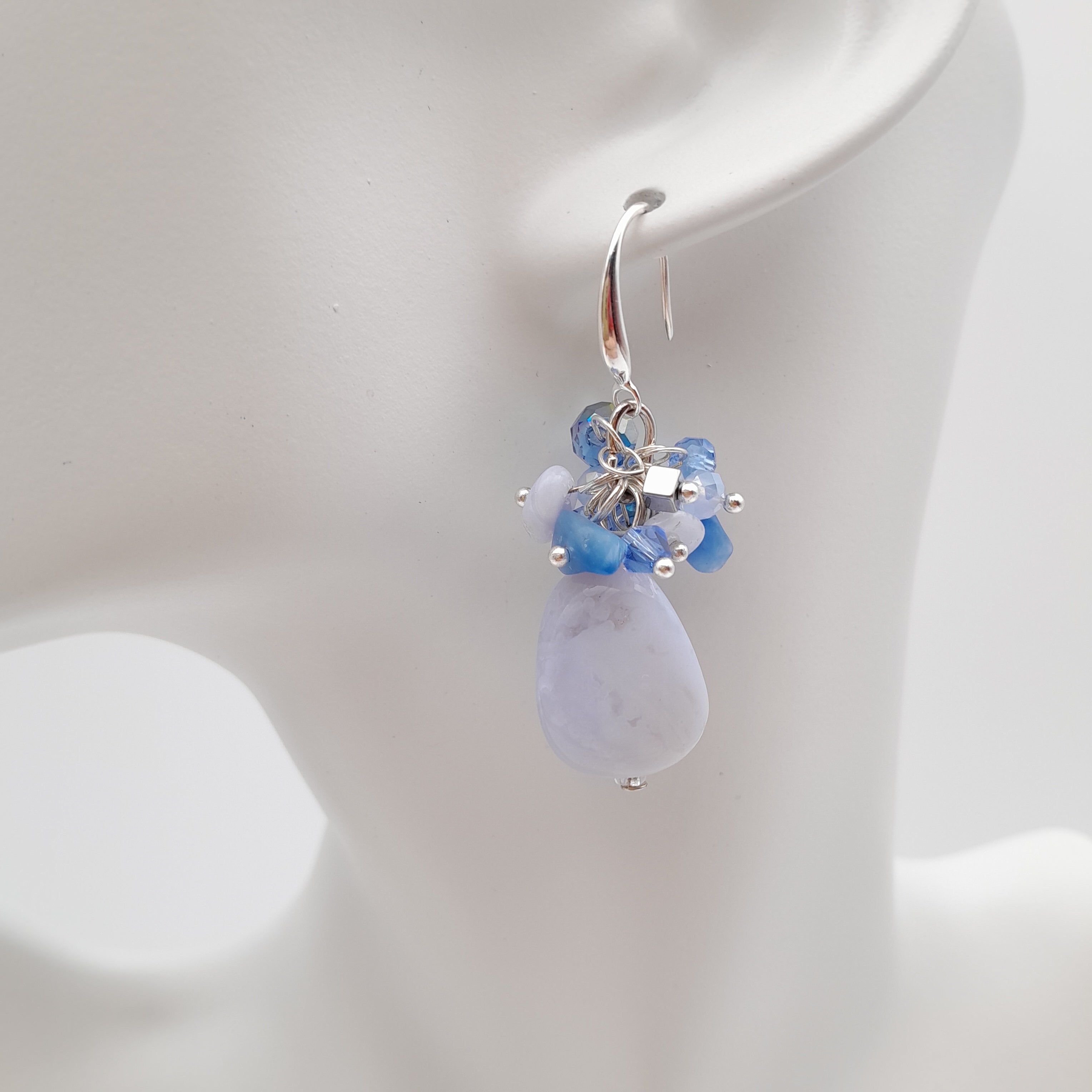 Gemstone Drop Earrings - Blue Lace Agate