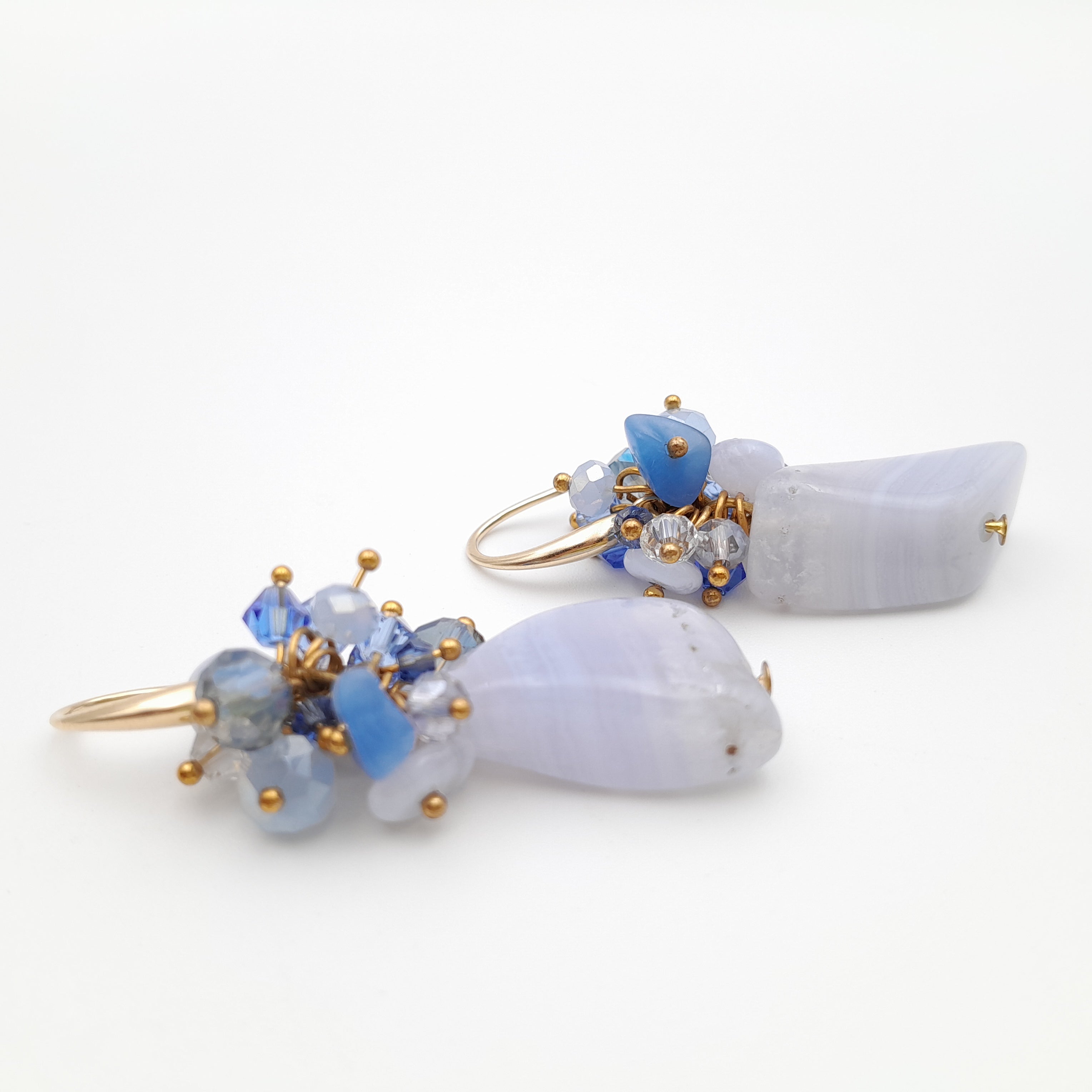 Gemstone Drop Earrings - Blue Lace Agate
