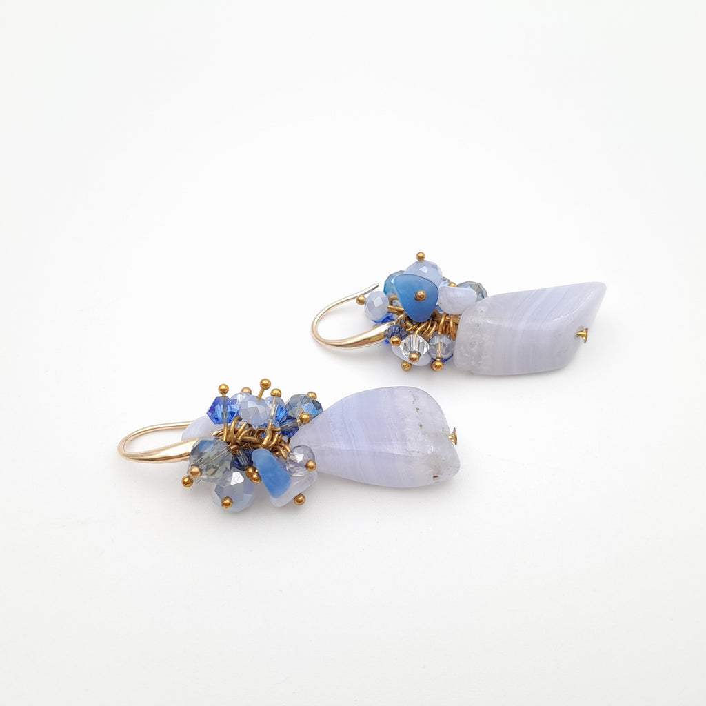 Gemstone Drop Earrings - Blue Lace Agate