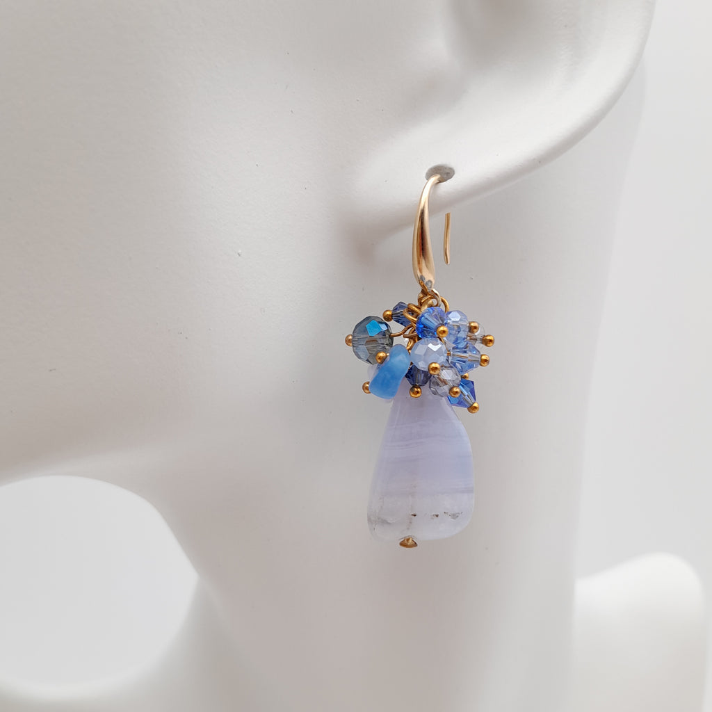 Gemstone Drop Earrings - Blue Lace Agate