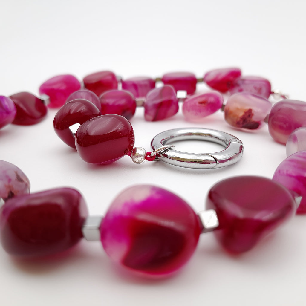 Pebble Necklace - Hot Pink Agate