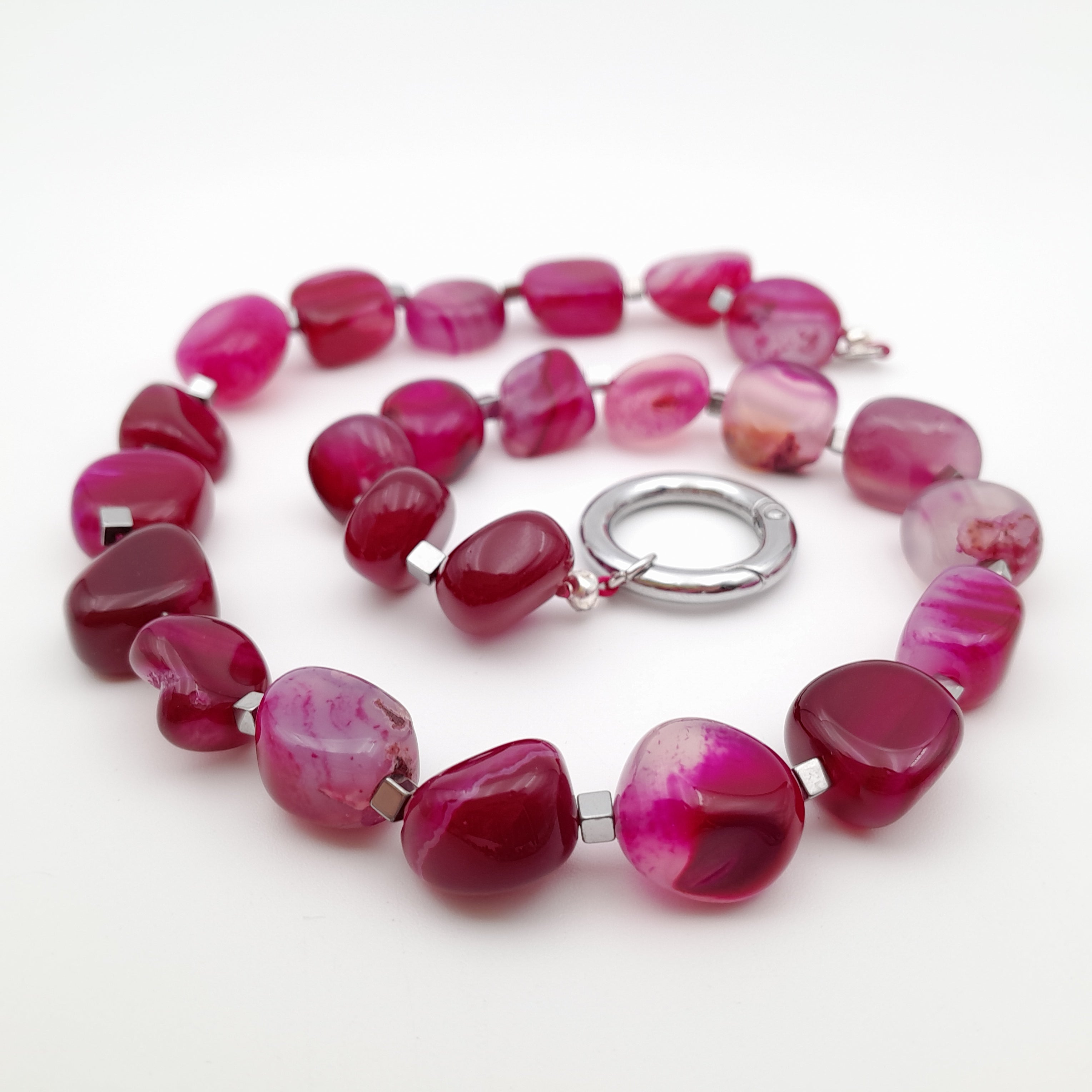 Pebble Necklace - Hot Pink Agate