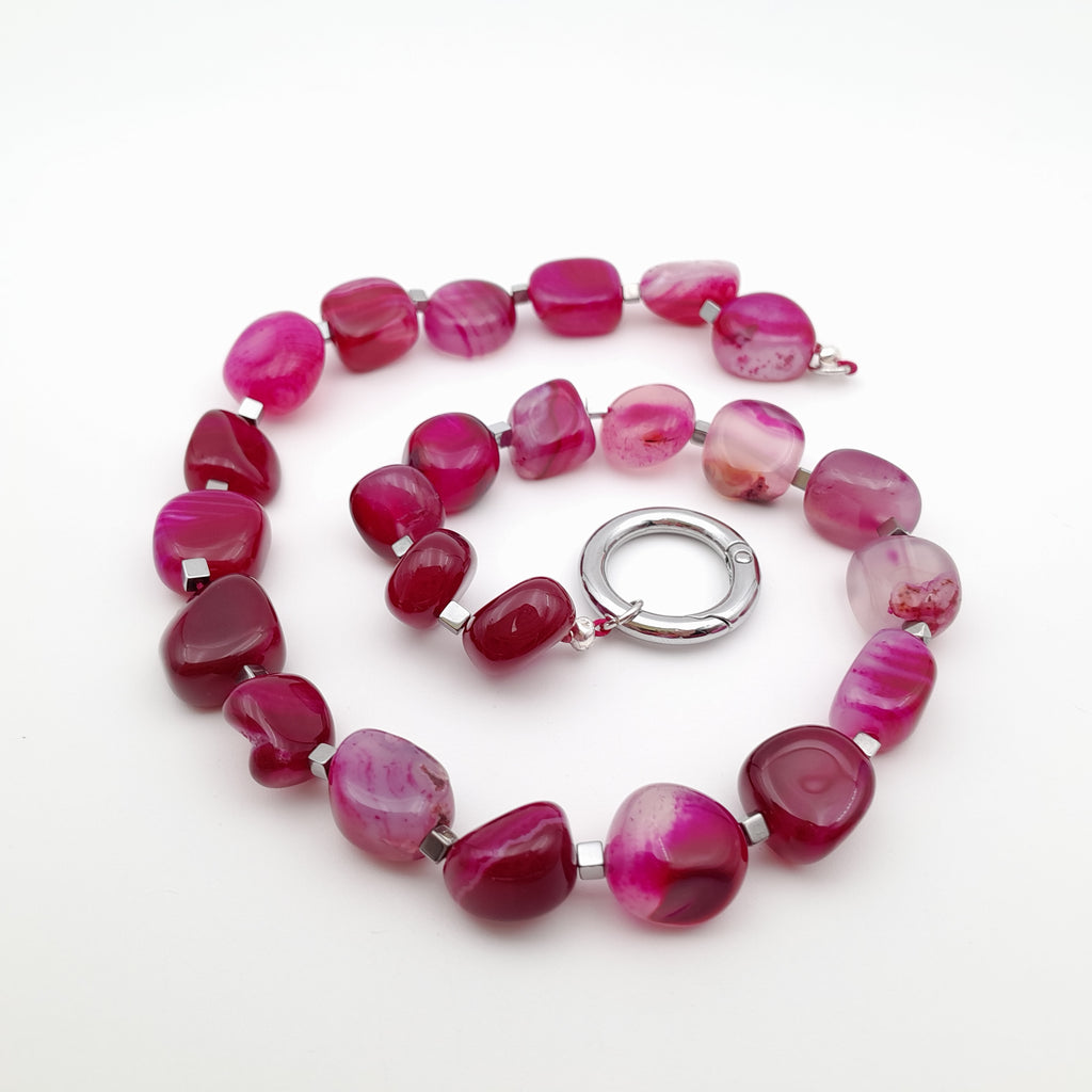 Pebble Necklace - Hot Pink Agate