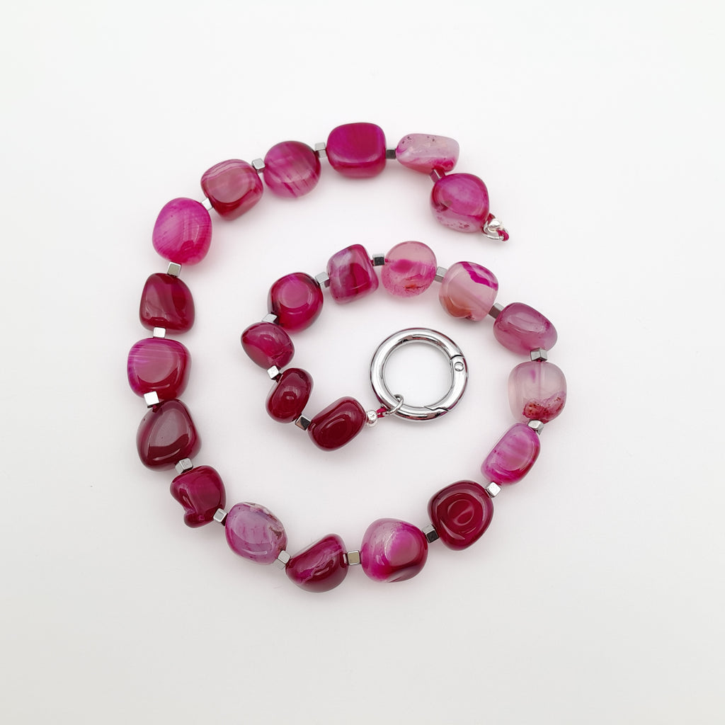 Pebble Necklace - Hot Pink Agate