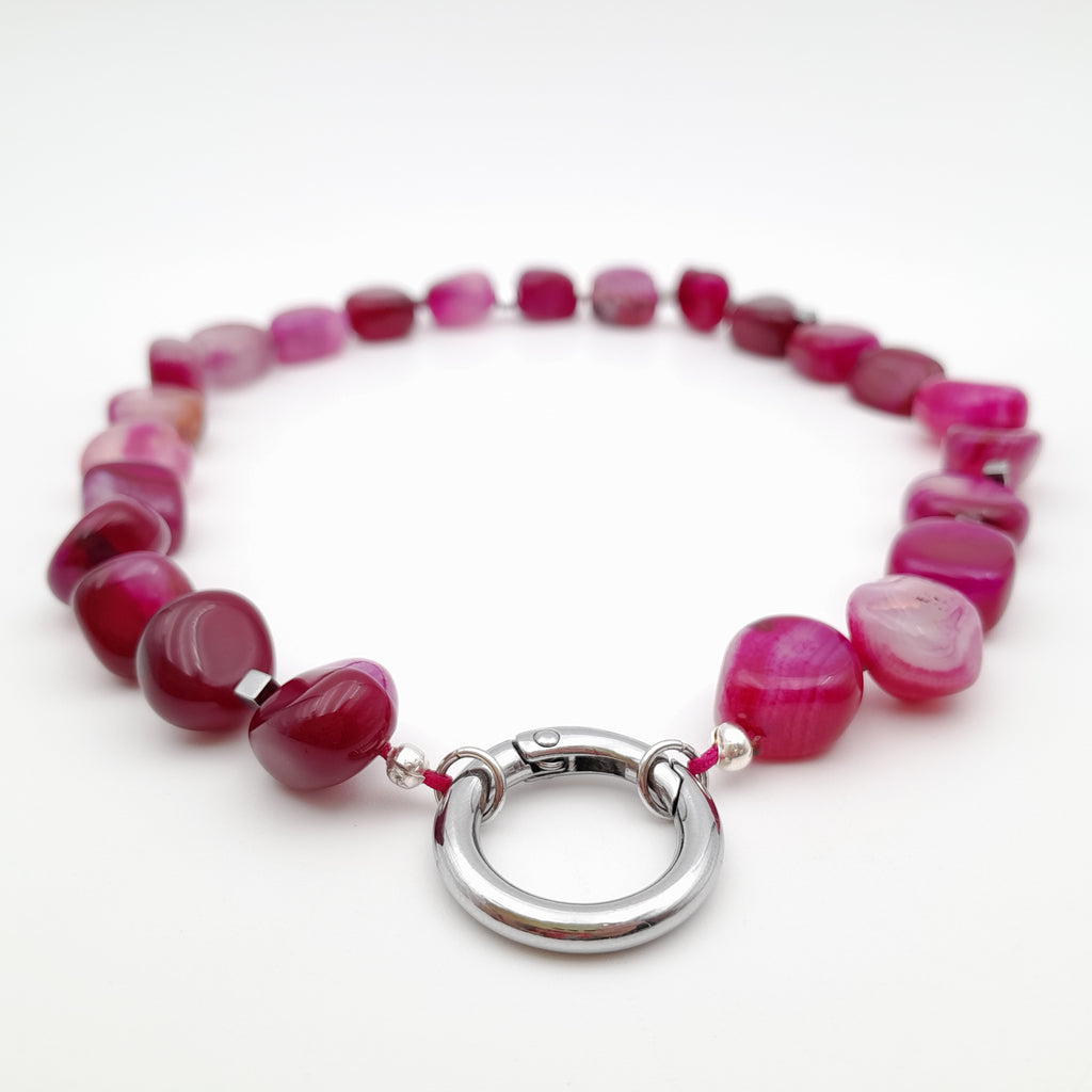 Pebble Necklace - Hot Pink Agate