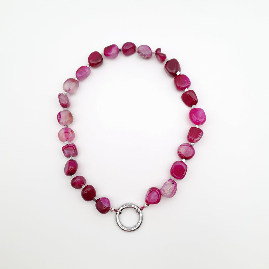 Pebble Necklace - Hot Pink Agate