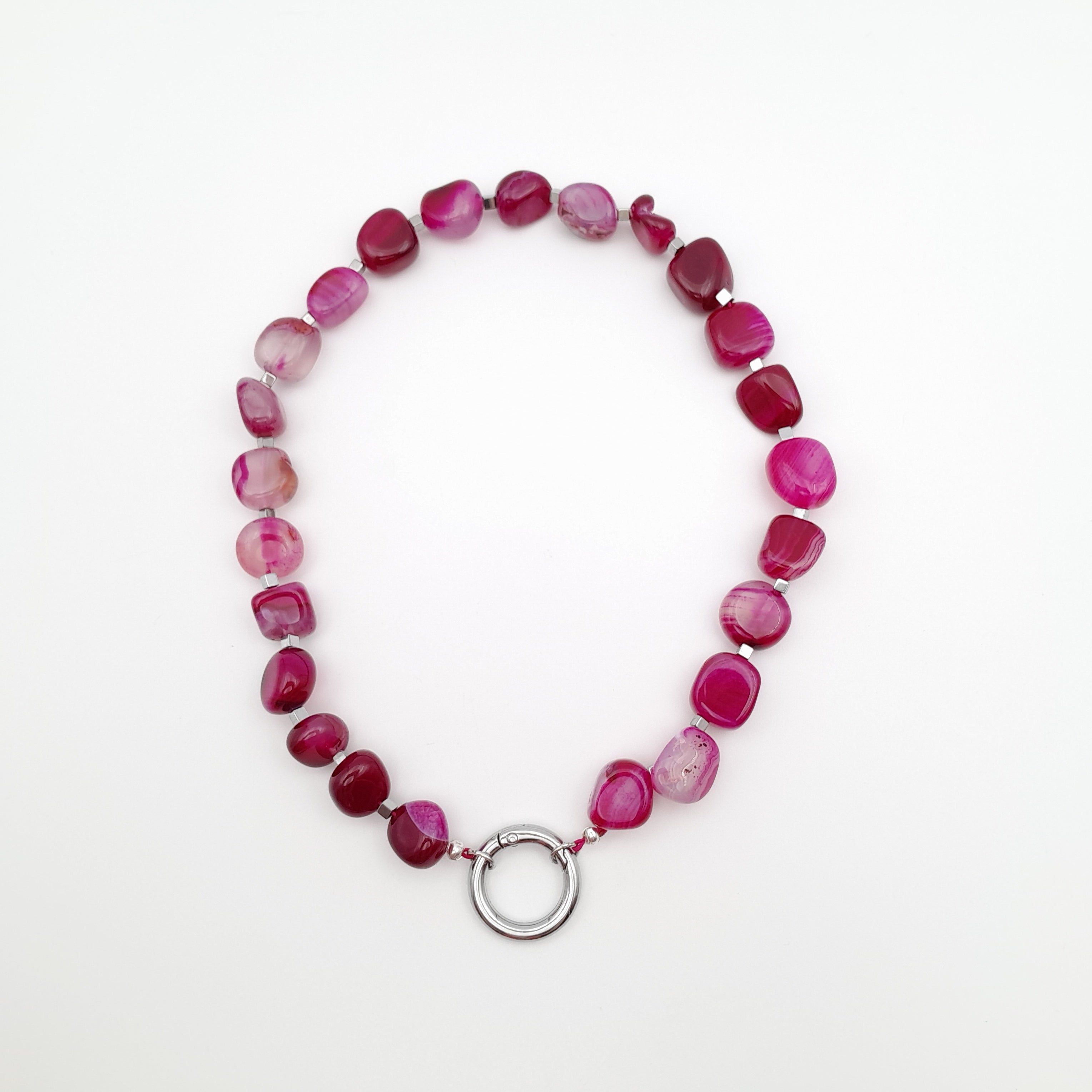 Pebble Necklace - Hot Pink Agate