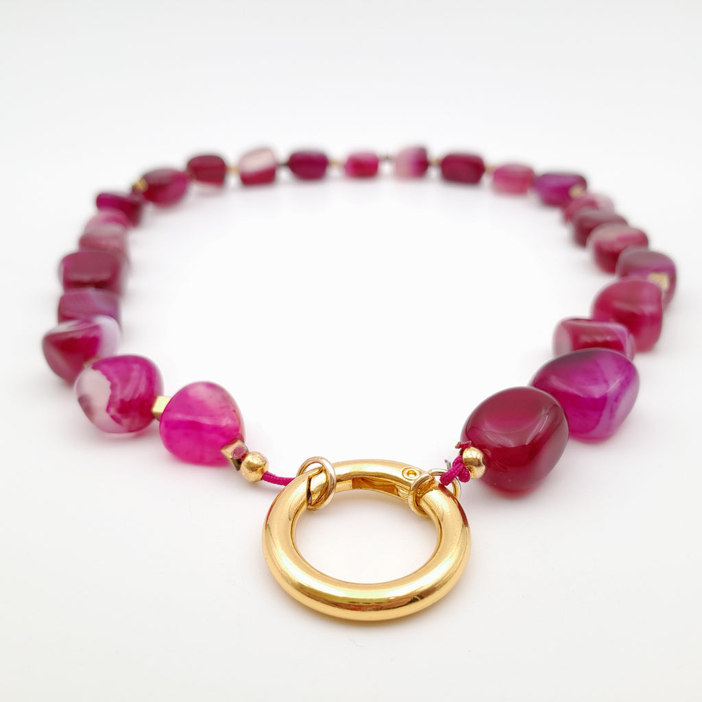 Pebble Necklace - Hot Pink Agate