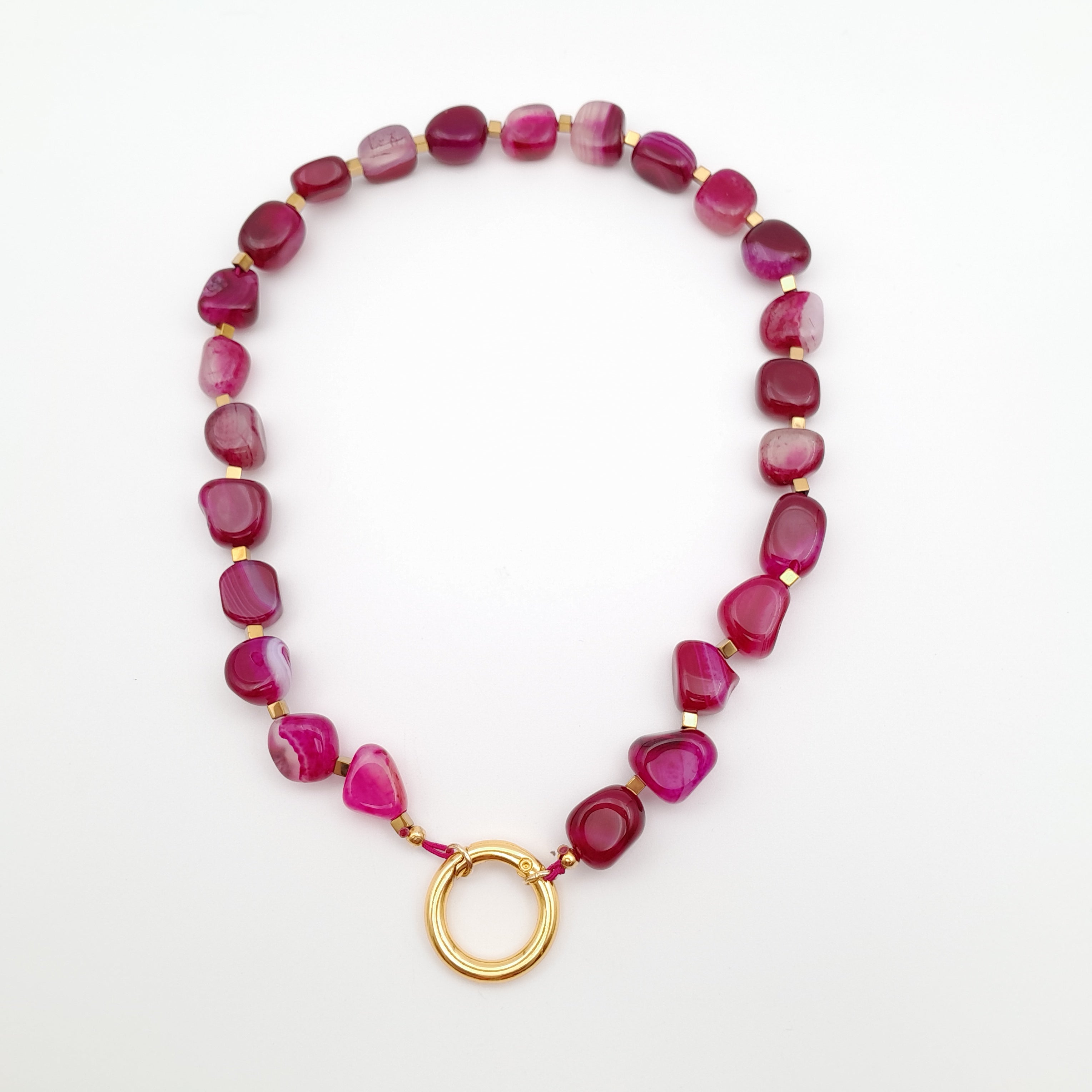 Pebble Necklace - Hot Pink Agate