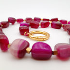 Pebble Necklace - Hot Pink Agate