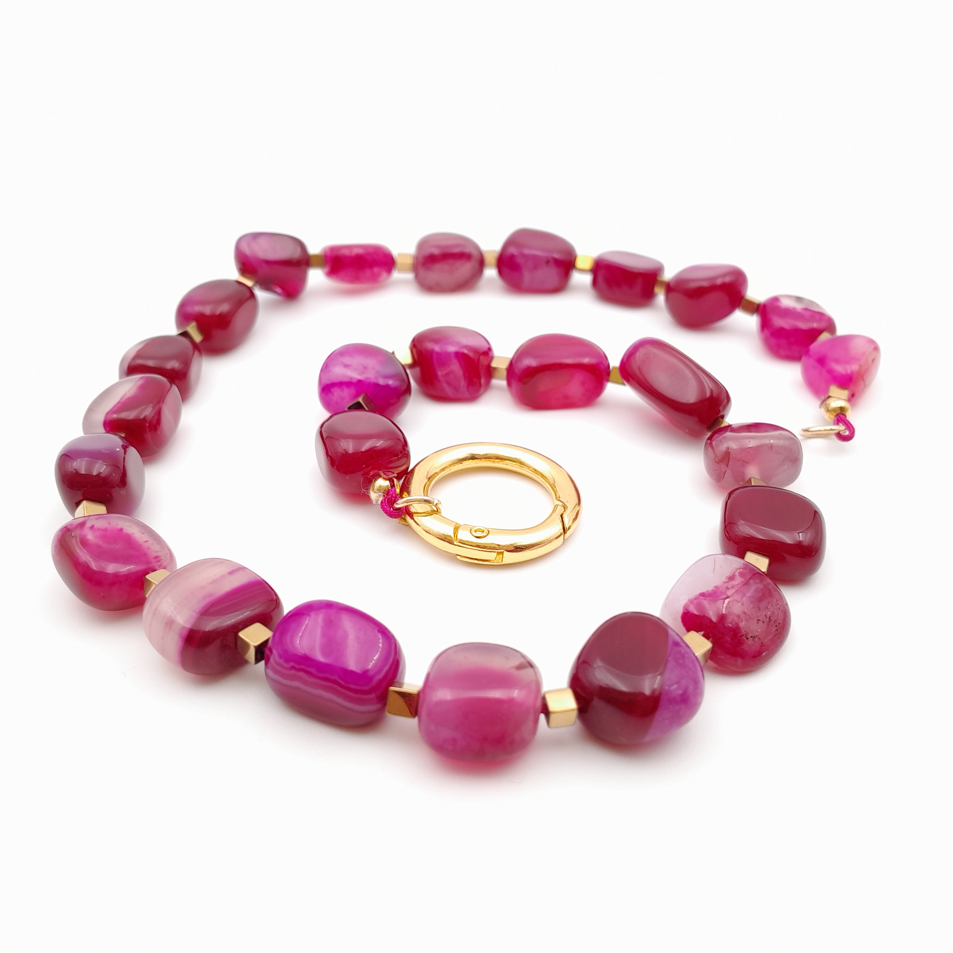 Pebble Necklace - Hot Pink Agate