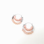 Salmon pink beaded crescent hoop earrings, made by hand in South Africa