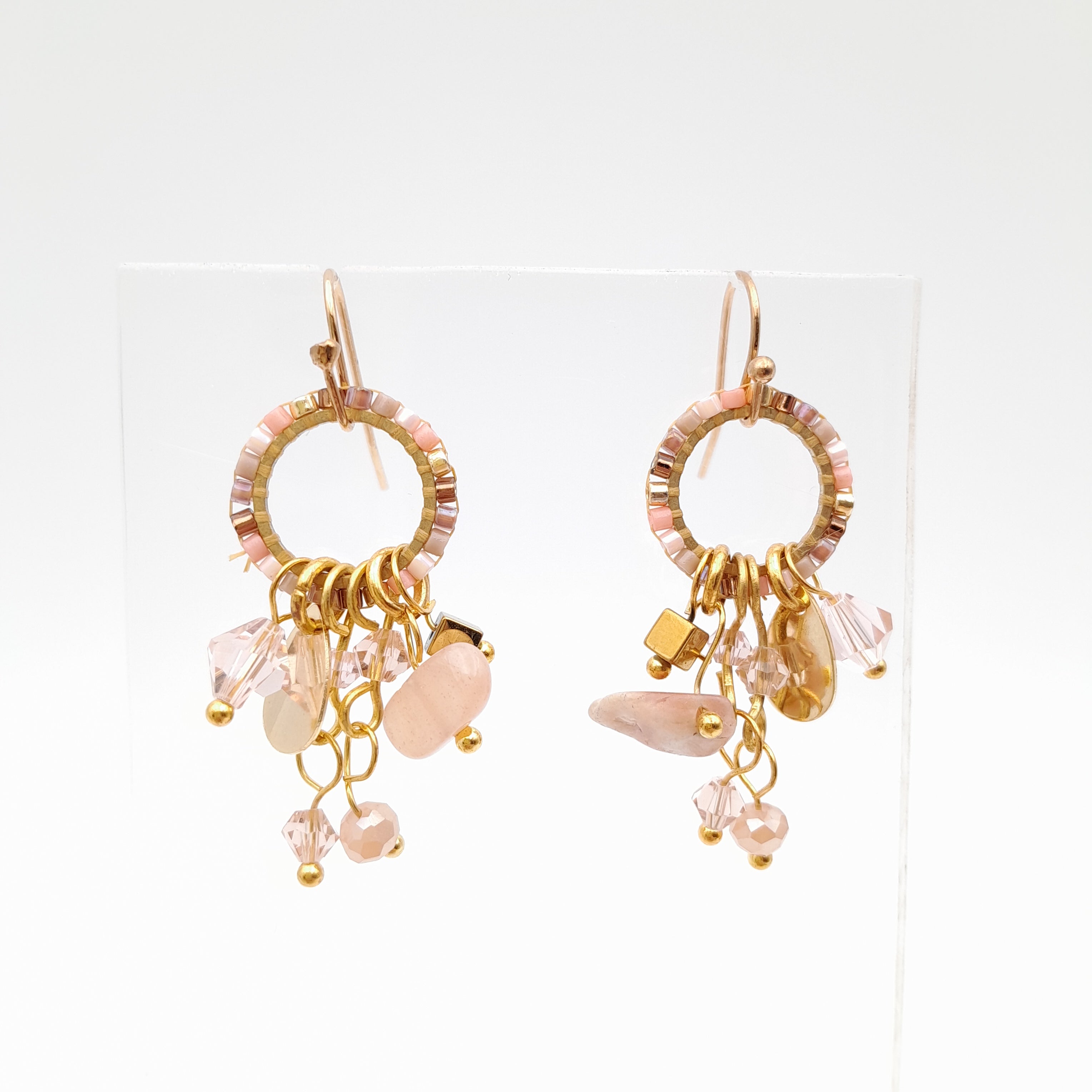Mini Miyuki Charm Earrings - Salmon