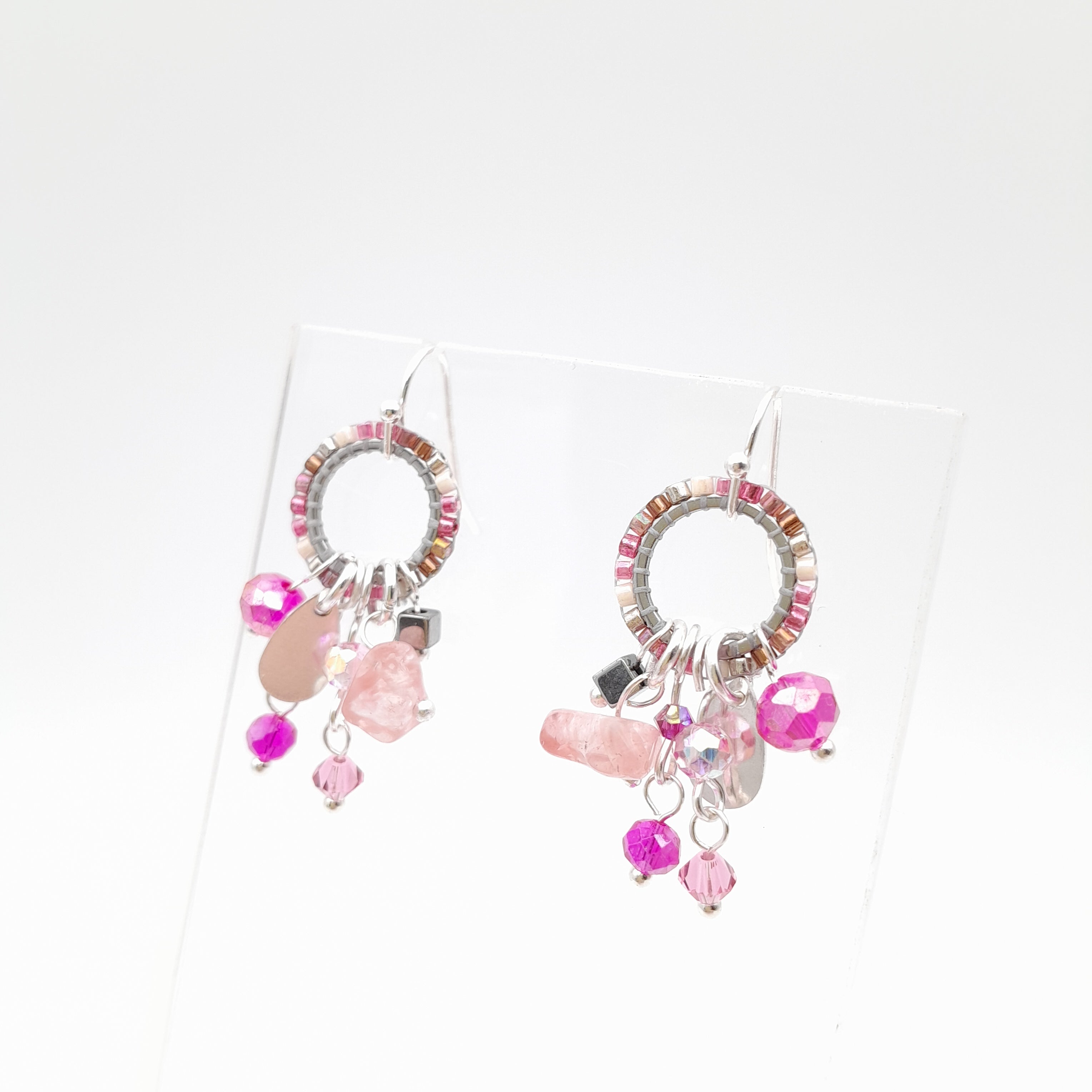 Mini Miyuki Charm Earrings - Hot Pink