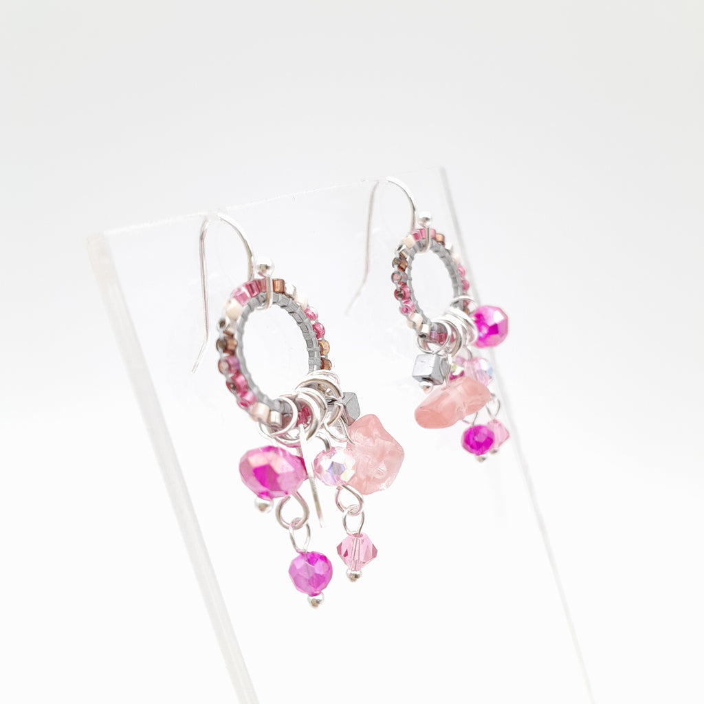 Mini Miyuki Charm Earrings - Hot Pink